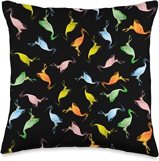 MULTICOLOR AUSTRALIAN BIN CHICKEN Bird PATTERN ON Black Throw Pillow
