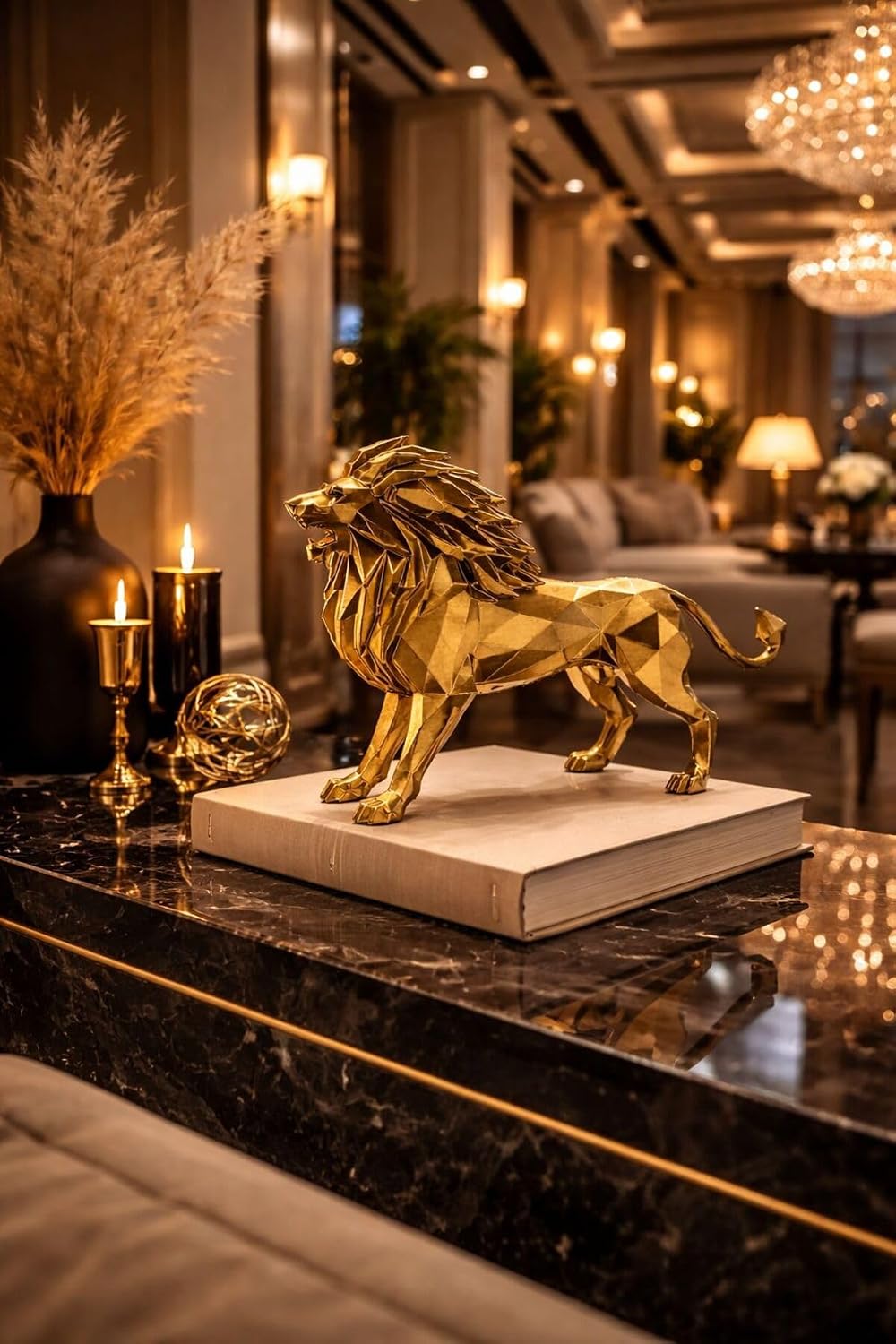 SODEF Unique Design Decorative Home Office Gift Accessory Figurine Gold Resin Modern Style - Gold