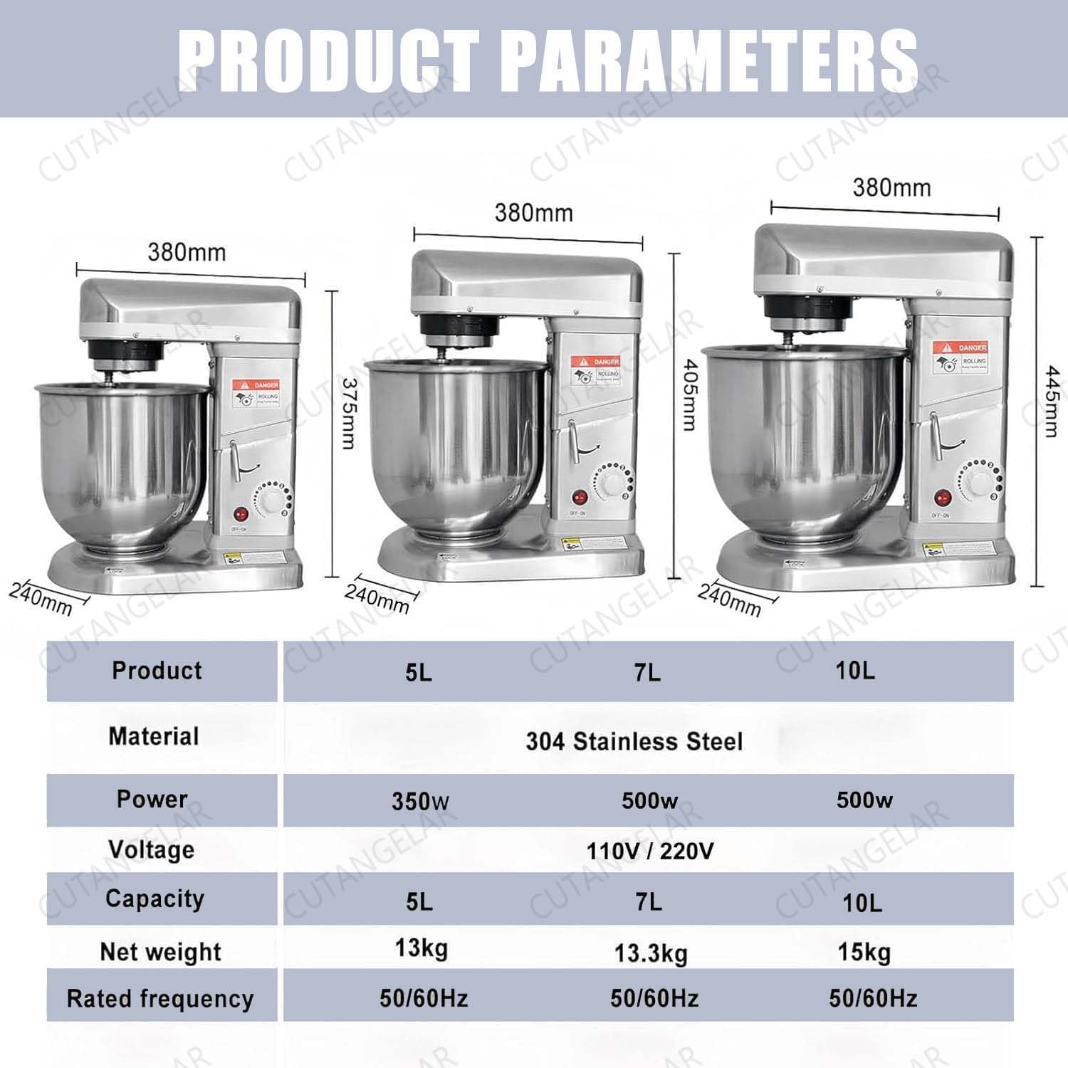 Impastatore Alimentare Professionale, Attrezzatura Cucina Grado Commerciale. Motore Alta Prestazione 500W Con Accessori Completo, Ideale Per Pizzerie E Stabilimenti Ristorazione.(5L/4.5qt)