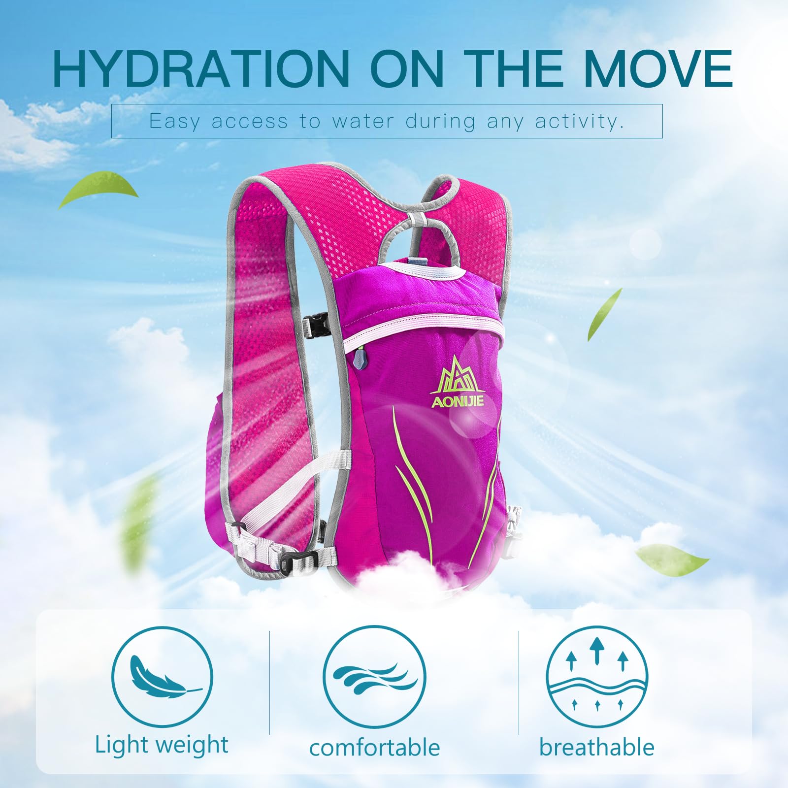 Geila Sac à dos d'hydratation ultraléger (5,5 L) pour la course, le trail, le marathon et le cyclisme – Comprend 2 bouteilles d'eau de 250 ml