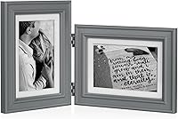 Vista 15 de Marco de Fotos Doble de Madera con Bisagras 5X7 Vertical y Horizontal en Veta de Madera Rústica Estilo Granja, Muestra 4x6 con Paspartú o 5x7 sin