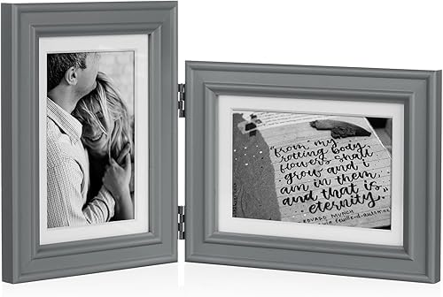 Miniatura 15 de Marco de Fotos Doble de Madera con Bisagras 5X7 Vertical y Horizontal en Veta de Madera Rústica Estilo Granja, Muestra 4x6 con Paspartú o 5x7 sin