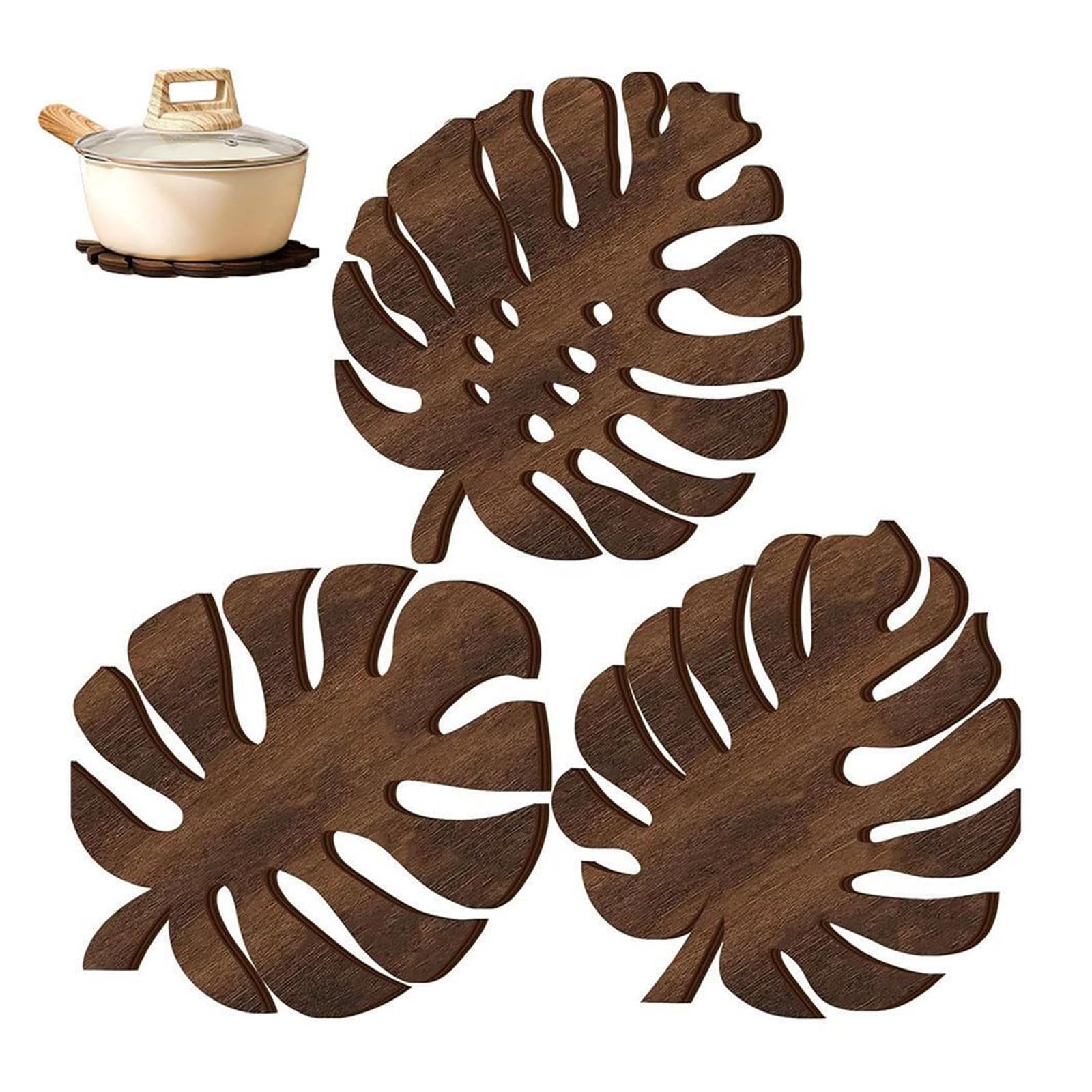 Insulated Coasters 12Pcs Wooden Monstera Leaf Coasters Tropical Style Heat Insulation Trivets Rustic Wood Drink for Table Home Decor