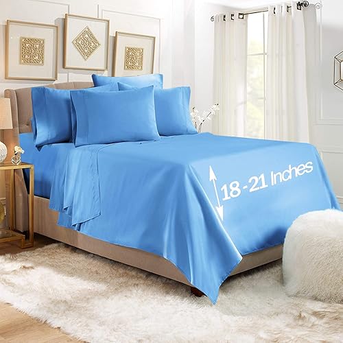 Miniatura 1 de Empyrean - Juego de sábanas bajeras de bolsillo extra profundo de 6 piezas, suave bolsillo profundo de 110 GSM, juego de sábanas bajeras profundas