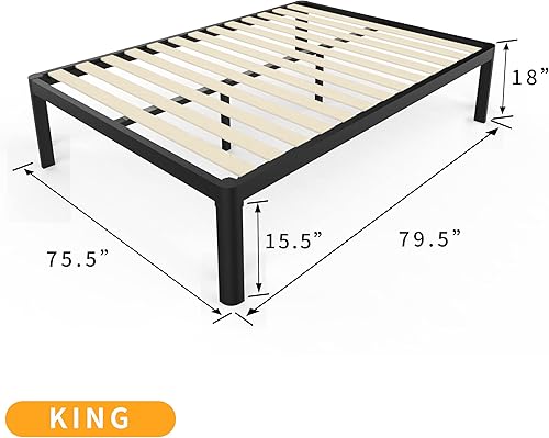 Miniatura 20 de MAF Marco de cama de plataforma Queen de 14 pulgadas con listones de madera, marco de cama de metal resistente de 3500 libras negro con patas