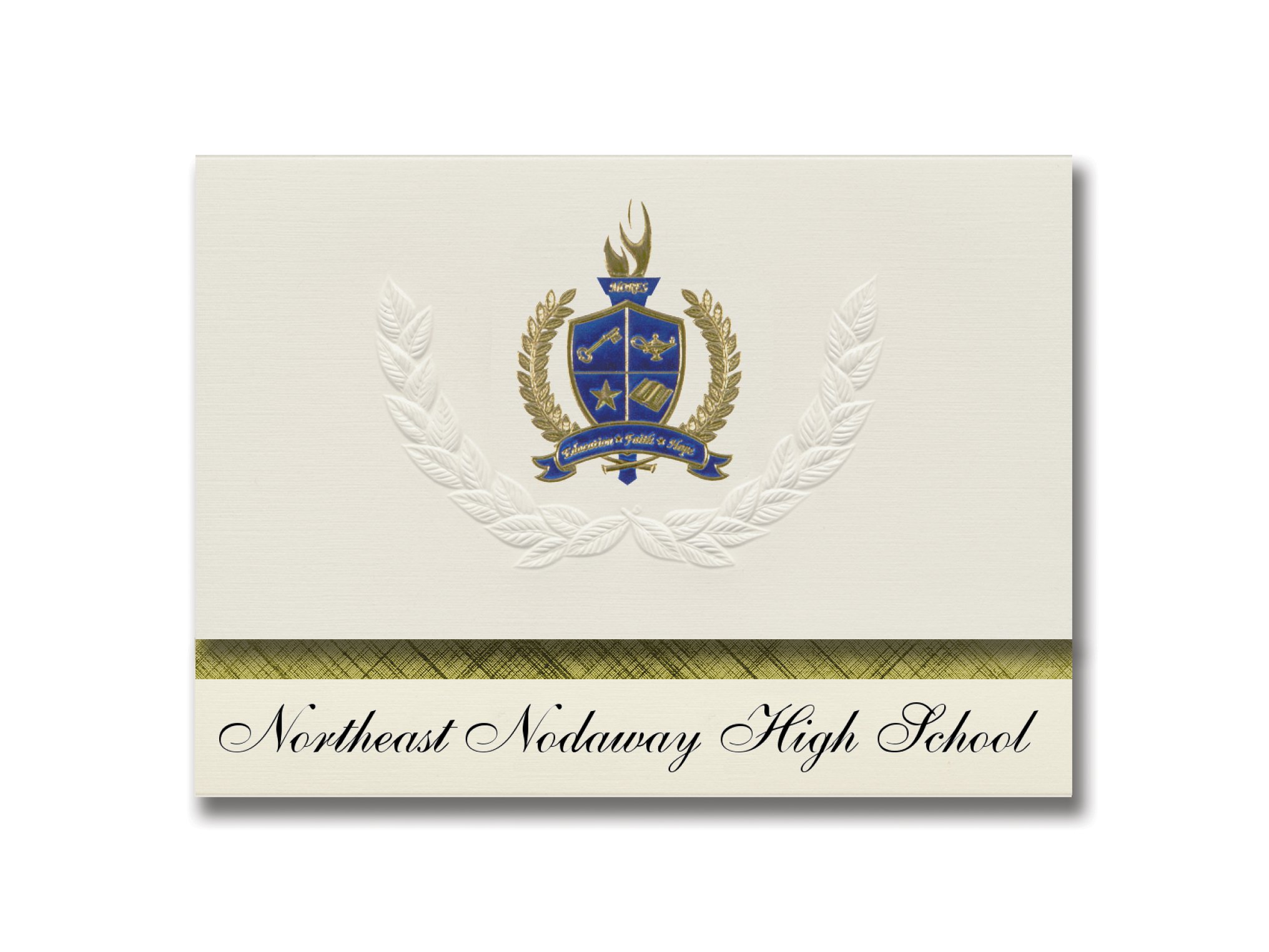 Signature Announcements Northeast Nodaway High School (Ravenwood, MO) Graduation Announcements, Presidential style, Elite package of 25 with Gold & Blue Metallic Foil seal