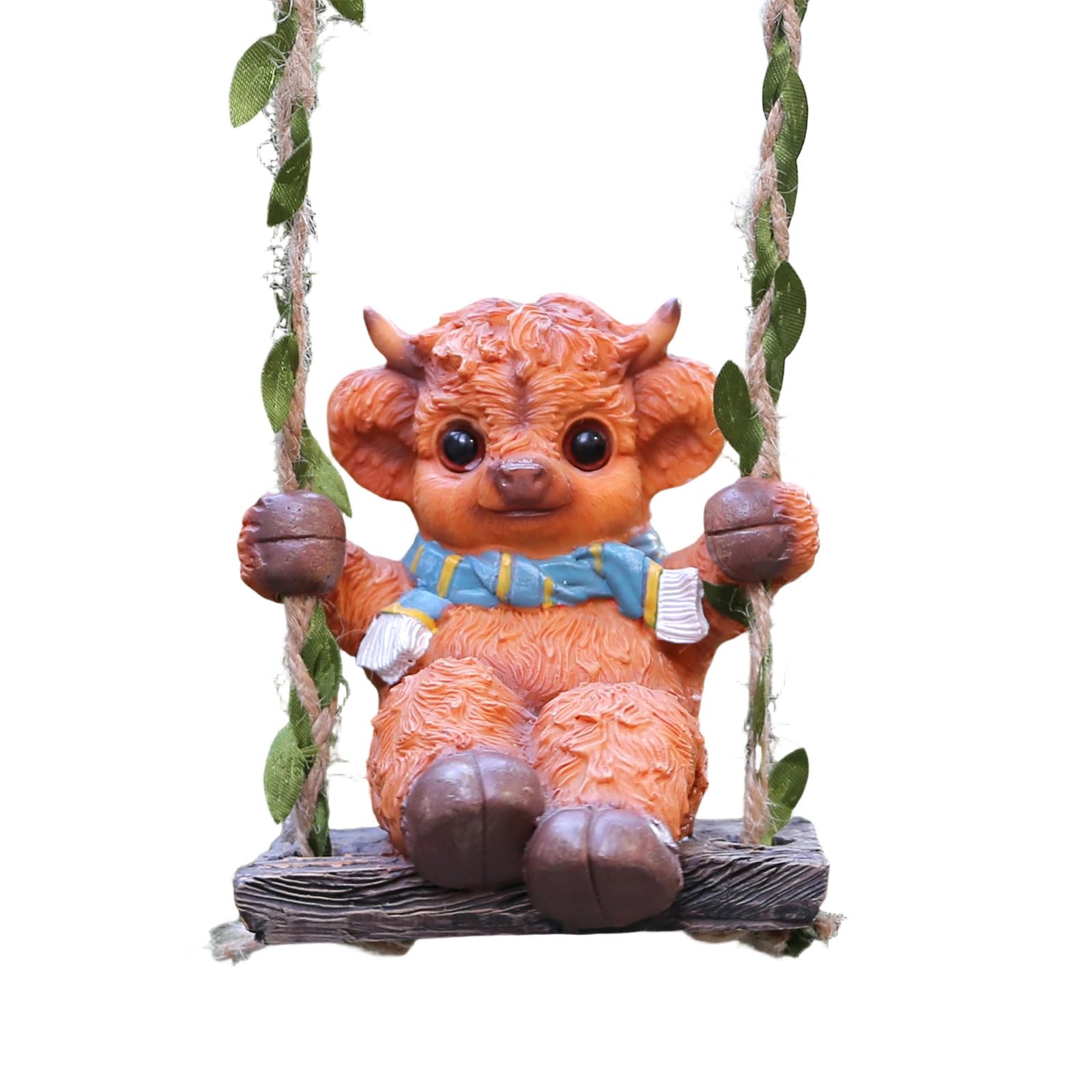 LUCKGONI Swing Cow Figurines Resin Cow Gnomes Scottish Statue Hanging Decorations for Garden Lawns Decors