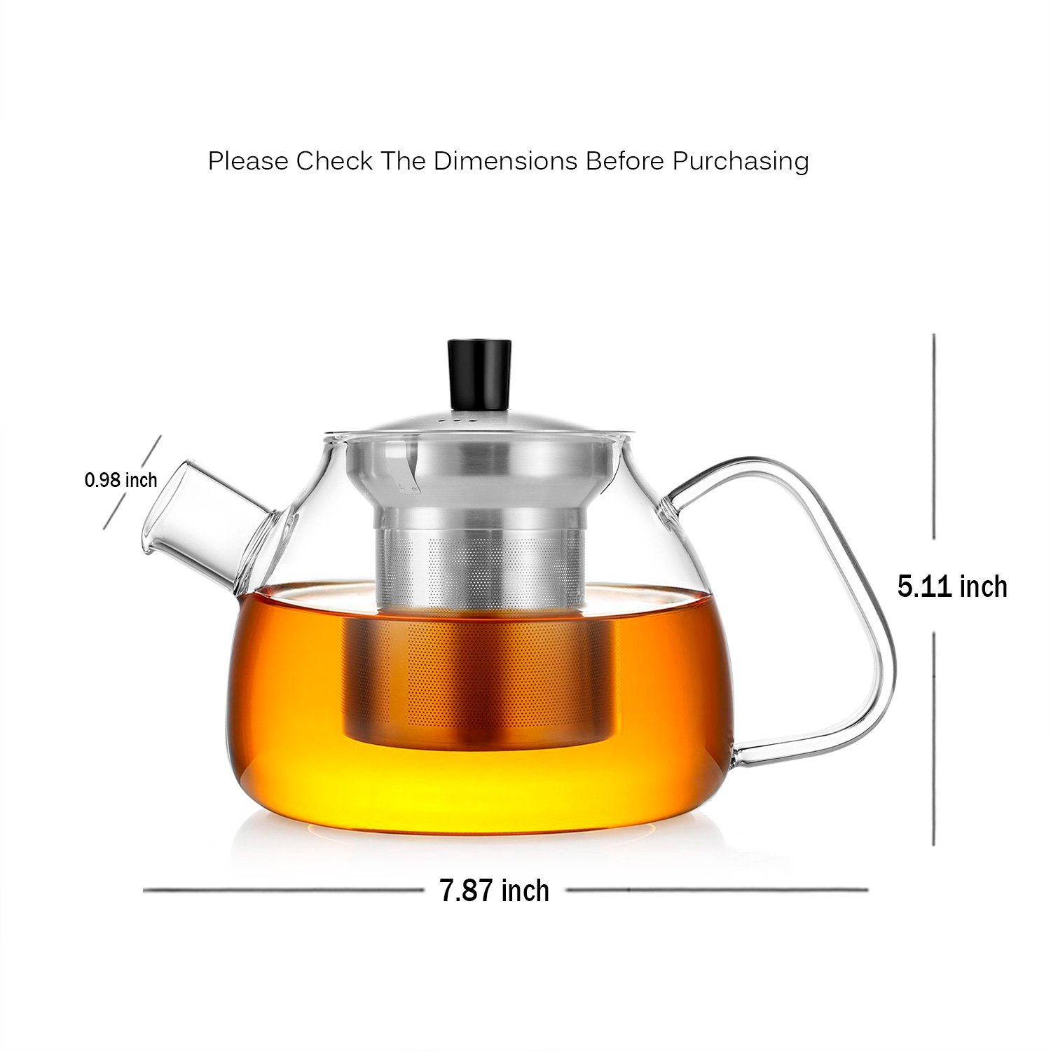 3S Glass Teapot Loose Leaf Tea Maker Stovetop Safe Tea Kettle 900ML