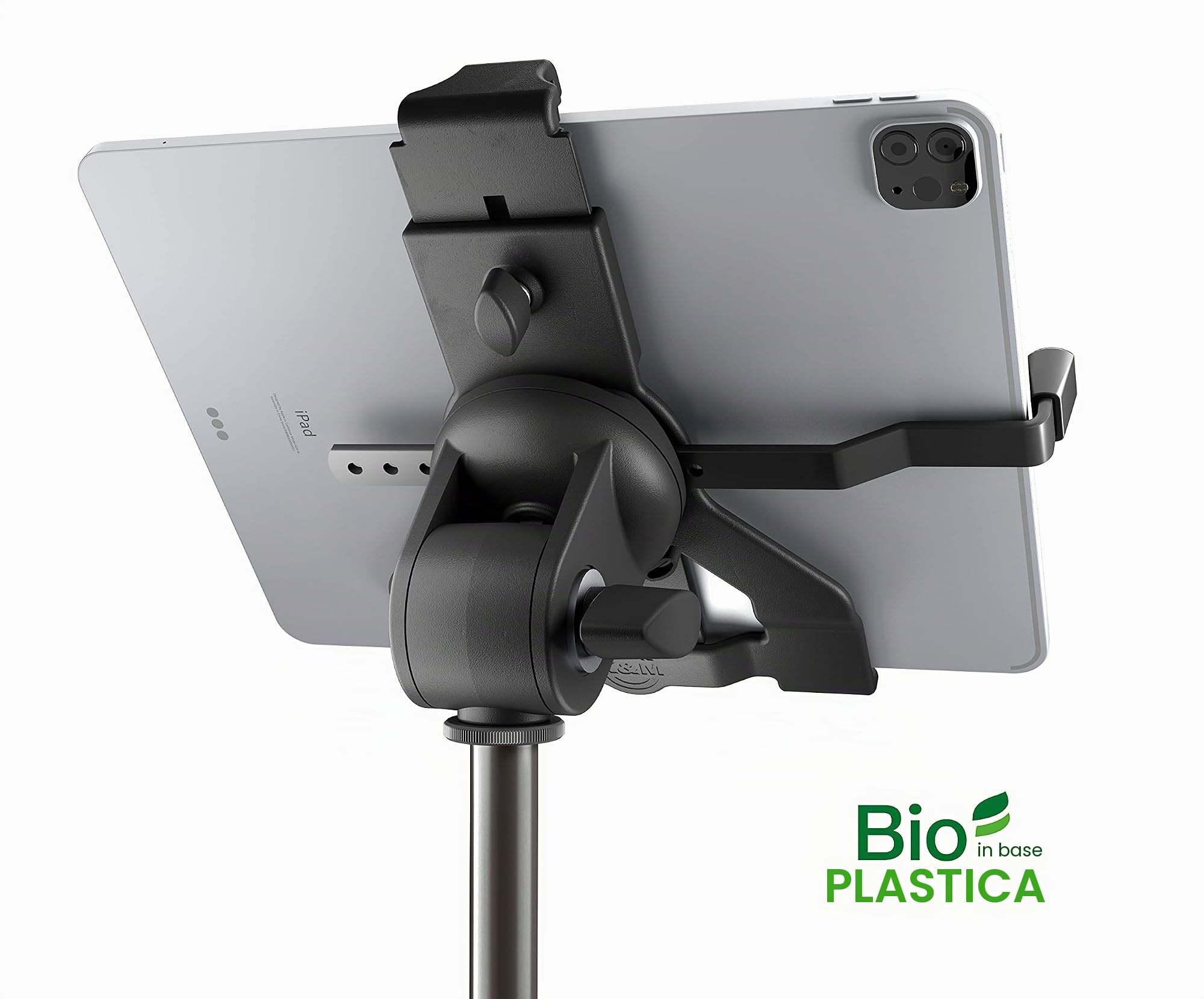 K&M 19775 base per tablet, nero, plastica bio - supporto inclinabile e pieghevole, adatto alle marche più popolari - treppiede