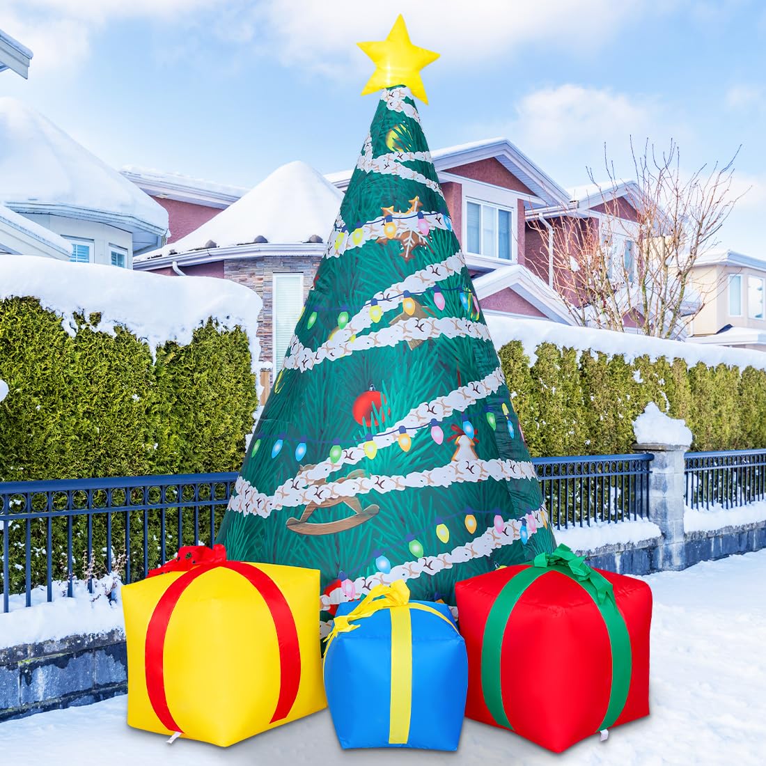 COMIN Bonhomme de neige gonflable de Noël avec une boîte, décoration de cour gonflable avec lumières LED intégrées pour les vacances, les fêtes, Noël, la cour, le jardin