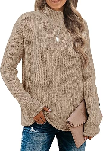 MEROKEETY Women's Long Sleeve Turtleneck Cozy Knit Sweater Casual Loose Pullover Jumper Tops
