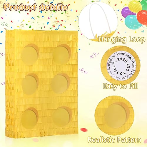 Miniatura 5 de Paquete de piñata de bloques de construcción incluye ladrillos de piñata palito de murciélago máscara de venda y confeti para niños bloques