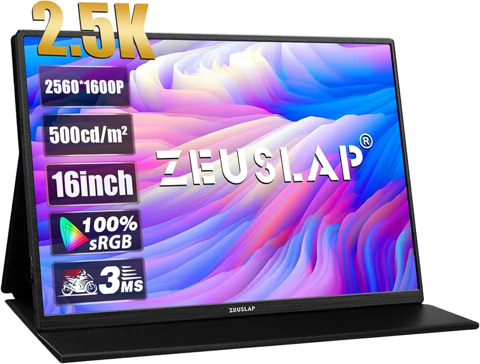 ZEUSLAP 16 "Monitor Portátil 2.5K 144Hz 100% sRGB 500Cd/m² Viagem Gaming Display para Mini PC Laptop Switch ps4 ps5 Xbox