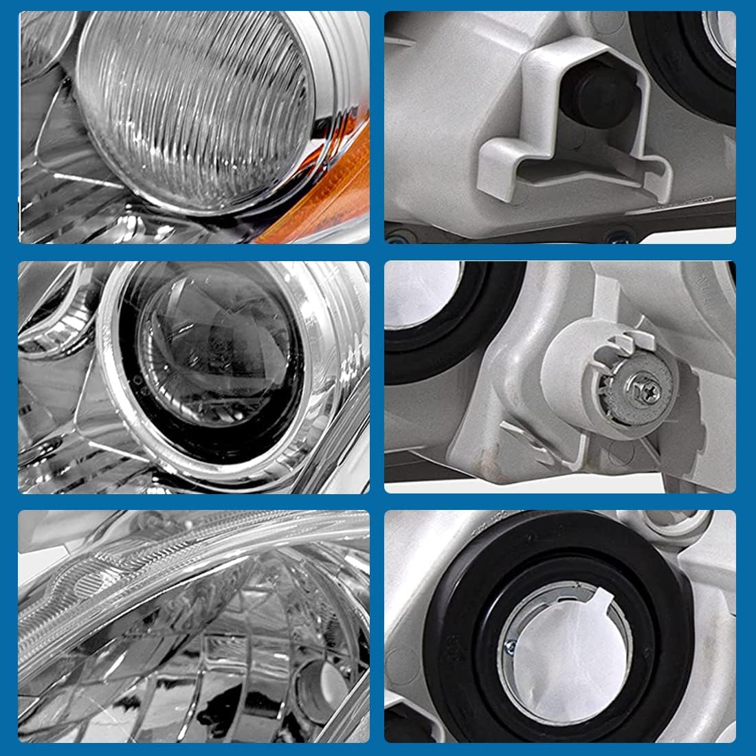 Automotive Headlights fit for 2007 2008 2009 Toyota Camry Headlamp Replacement Kit with Chrome Housing Amber Reflector Clear Lens LH+RH