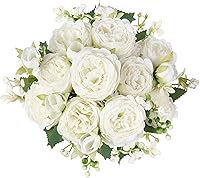 Mkono White Artificial Peonies Bouquet - Small Silk Fake Flowers for Table Centerpieces, Wedding Bridal Bouquets, Indoor Home Kitchen Party Decor