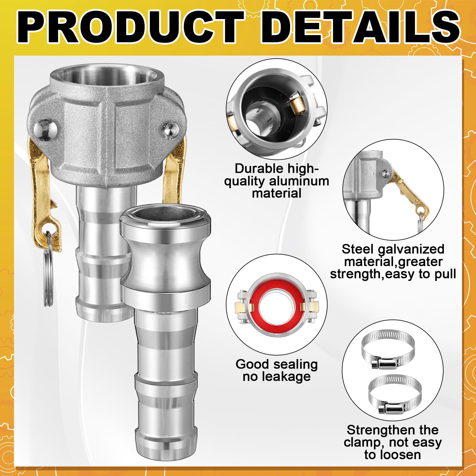 Juego de 4 accesorios Camlock tipo C&E de aluminio de 1 pulgada y ranura para manguera de leva y ranura que incluye bloqueo de leva de acoplamiento hembra de 1 pulgada, adaptador macho de 1