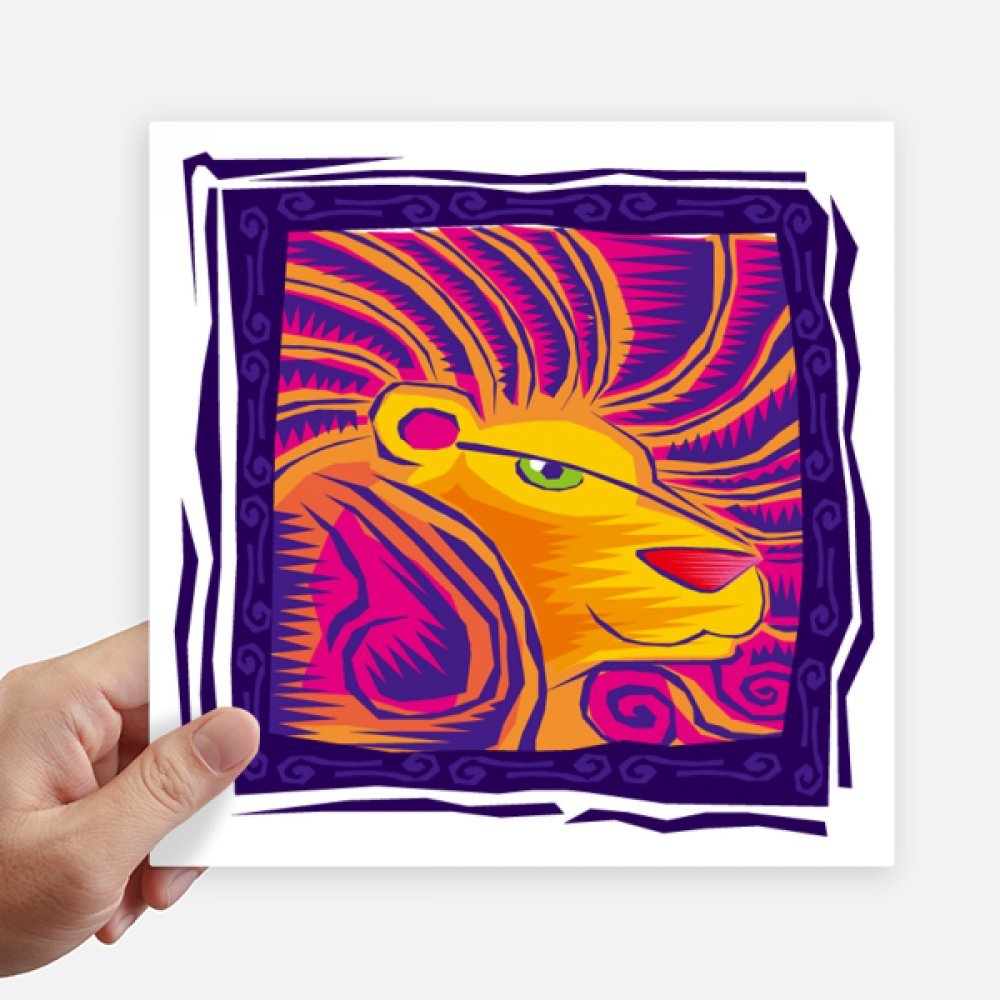 Sticker carré constellation Lion gravure mexicaine autocollant multicolore 4 pièces