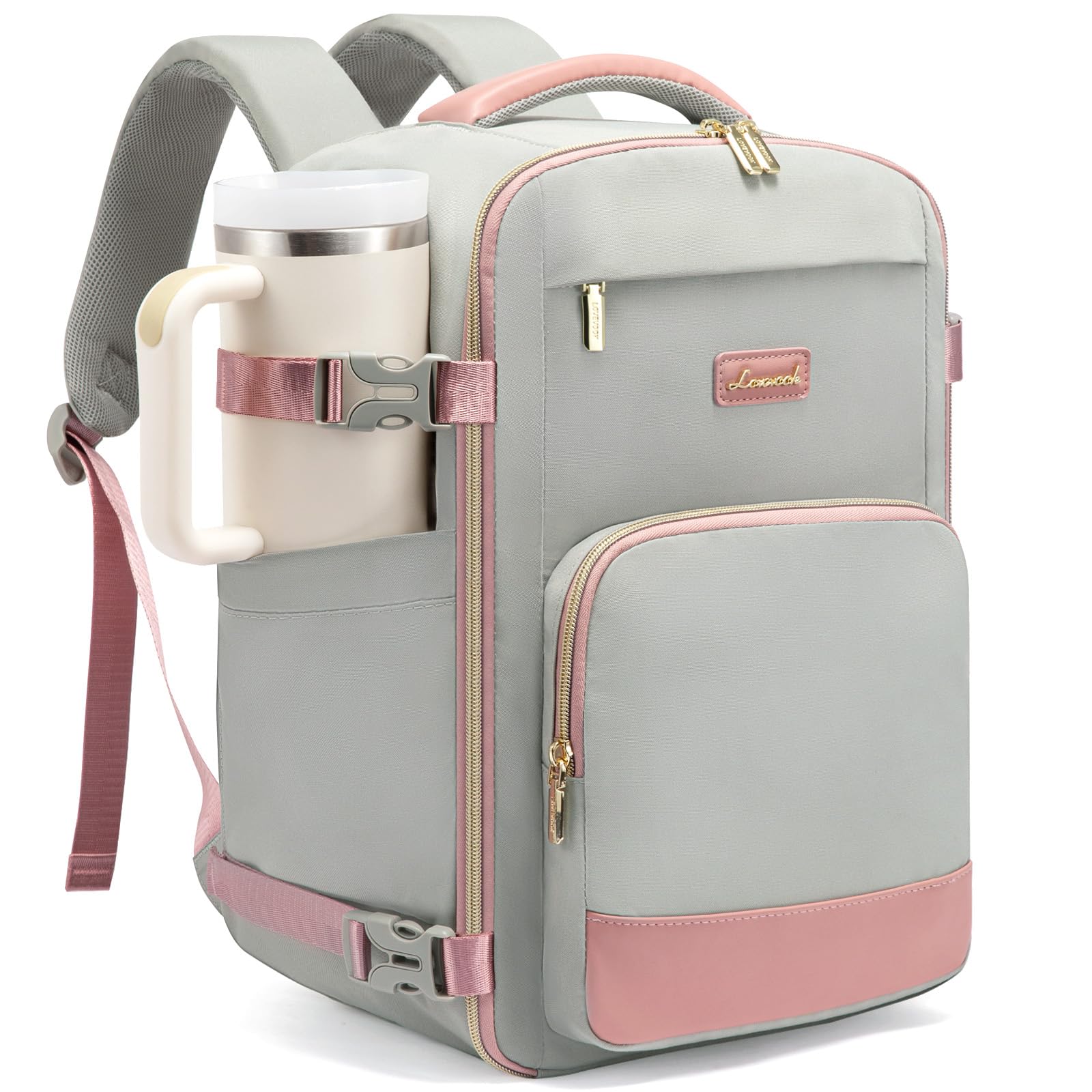 LOVEVOOK Ryanair Handgepäck 40x30x20, 24L Reiserucksack Damen, Handgepäck Rucksack Ryanair, Rucksack Damen, Reiserucksack Cabin Bag für Eurowings, Wizz Air, Urlaub Must Haves - Grau Rosé