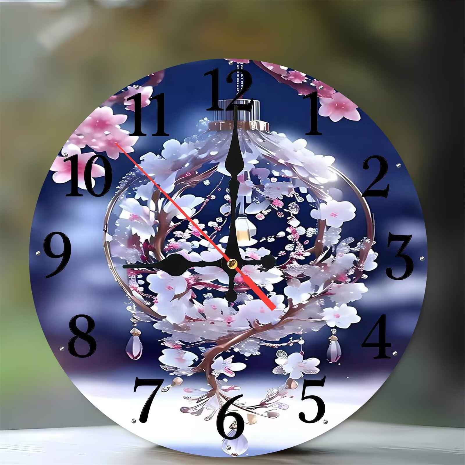 Horloge murale silencieuse sans tic-tac moderne fleur de pêcher en bois