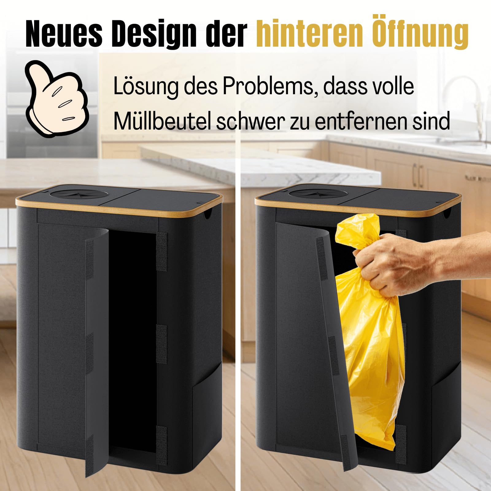 RMAN® 160L Gelber Sack Ständer Mülleimer 2 Fächer Wasserdicht Faltbar 2-in-1 Groß Müllsackständer mit 10 Gelber Müllsäcke Schwarz
