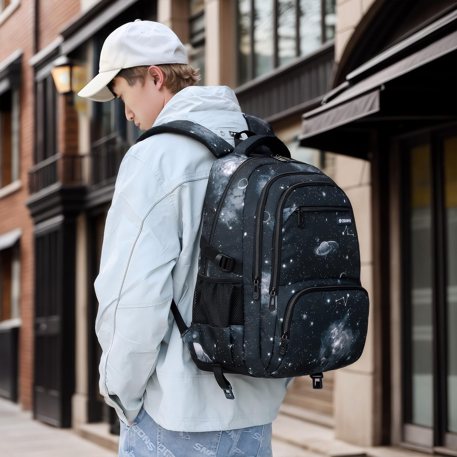 Amythe Sac à Dos pour Adolescents 3 Pièces, Cartable Garçon Primaire College, 30L Sac Ecole Décontracté Imperméable pour Filles Garçons Adulte, avec Sac à Déjeuner et Trousse, Noir