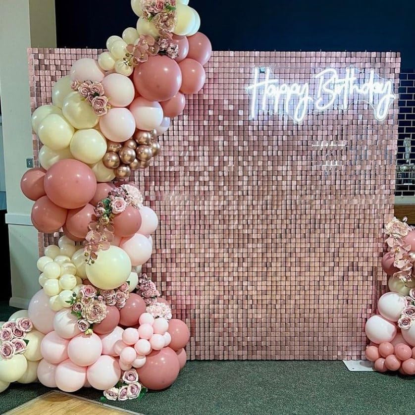 Image of Shimmer Wall Backdrop Matte Pink Square Sequin Wall Panel Backdrop Decor for Wedding, Anniversary, Birthday, Party, 24 Panels
