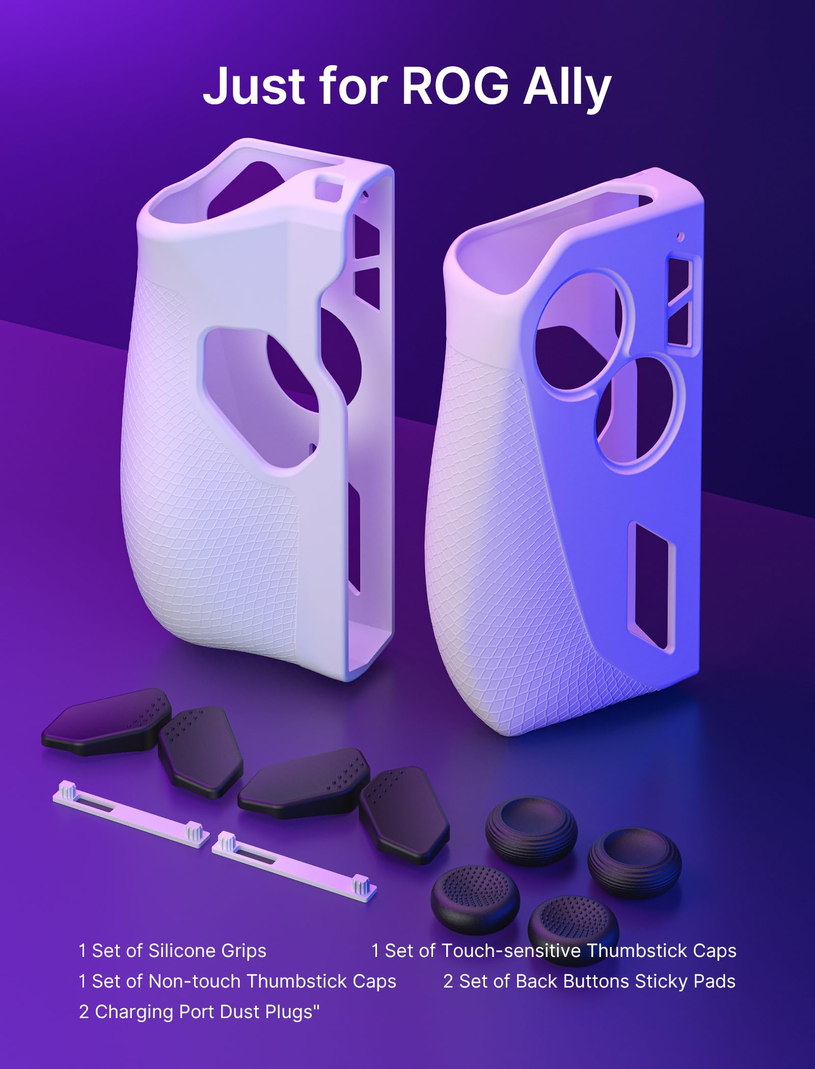 JSAUX Set di custodie protettive in silicone compatibili con ROG Ally, ROG Ally Grip Skin, ROG Ally Thumb Caps, Back Button Sticky Pad, Silicone Sleeve Set, Rog Ally 2023 Accessories – PC0201