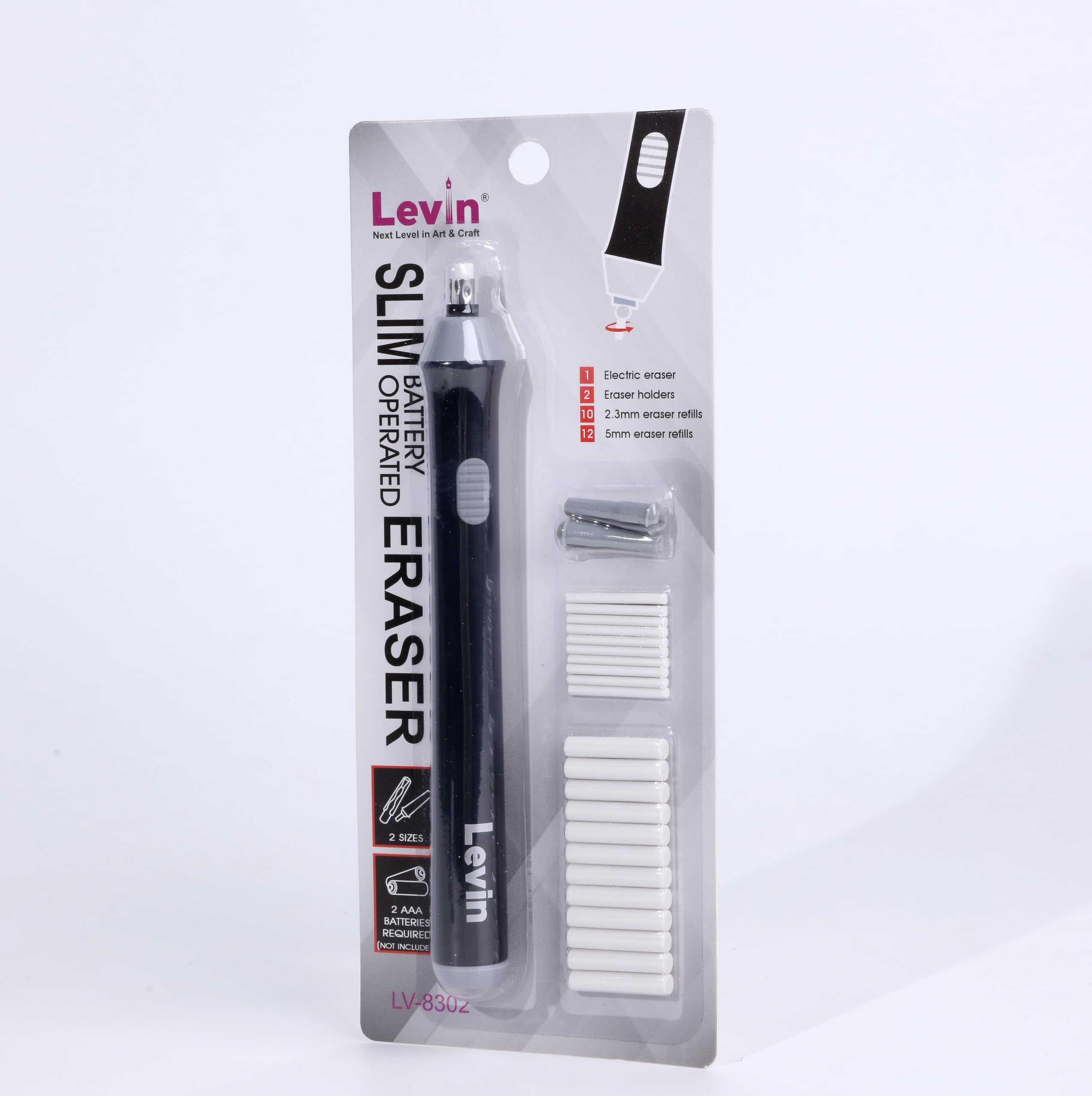Levin THE NEXT LEVEL IN OFFICE STATIONERY Electric Battery Operated Automatic Pencil Eraser with 22 Eraser Refills, White