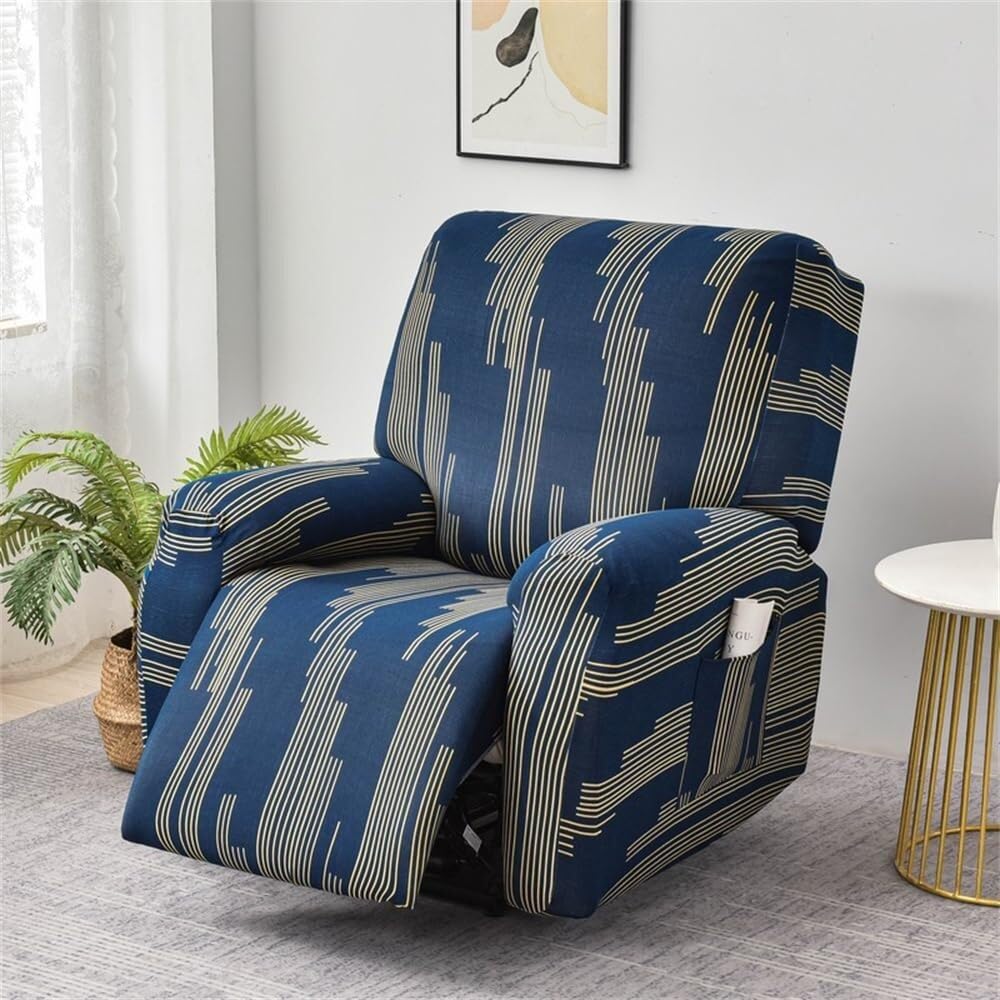 WWQQKJ Recliner Electric Chair Covers with Pockets 4 Pieces Floral Stretch Recliner Sofa Slipcovers Non Slip Reclining Sofa Cover