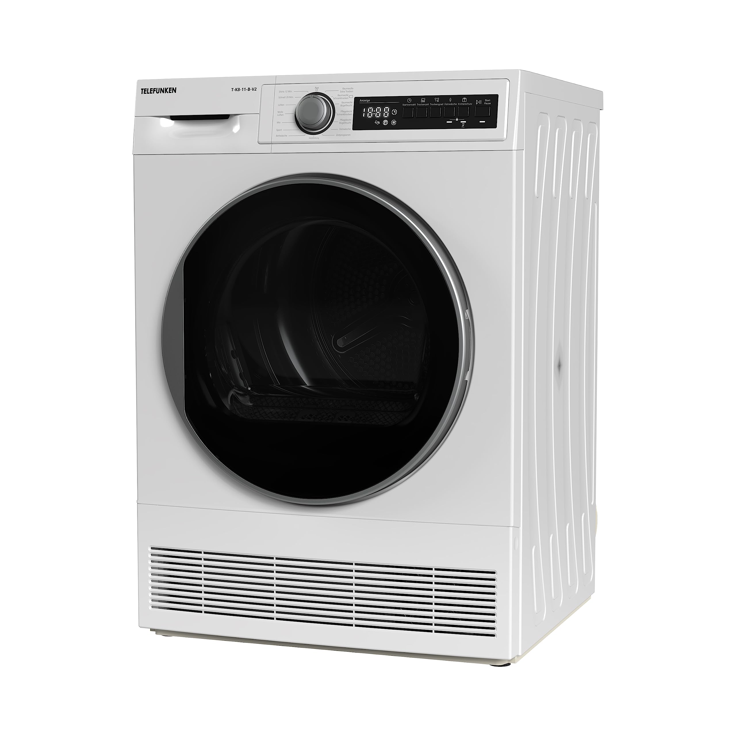 Telefunken T-K8-11-B-V2 Trockner, 8kg Kondenstrockner mit 15 Programmen, Knitterschutz & Trommelreversierung, weiß