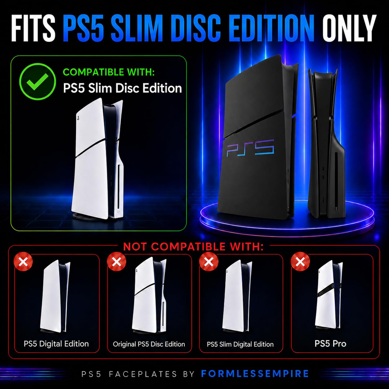 Piastra frontale per PS5 Slim Side Shell Plate PlayStation 5 Disc Edition, custodia di ricambio accessorio di ricambio, piastra nera, antigraffio, protezione antipolvere (Retro Slim Disc Edition)