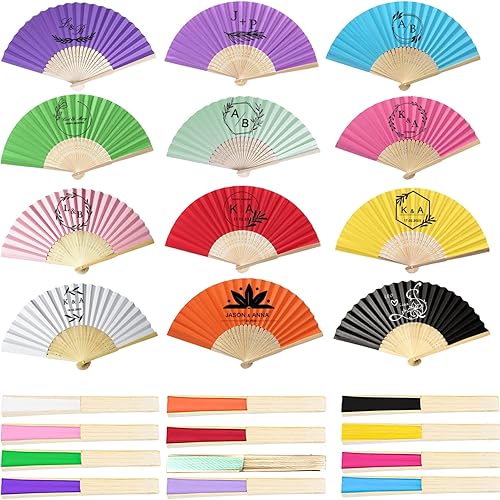 Miniatura 1 de 100 abanicos de mano plegables amarillos personalizados a granel, abanicos de papel personalizados para fiestas de cumpleaños, bodas y decoración