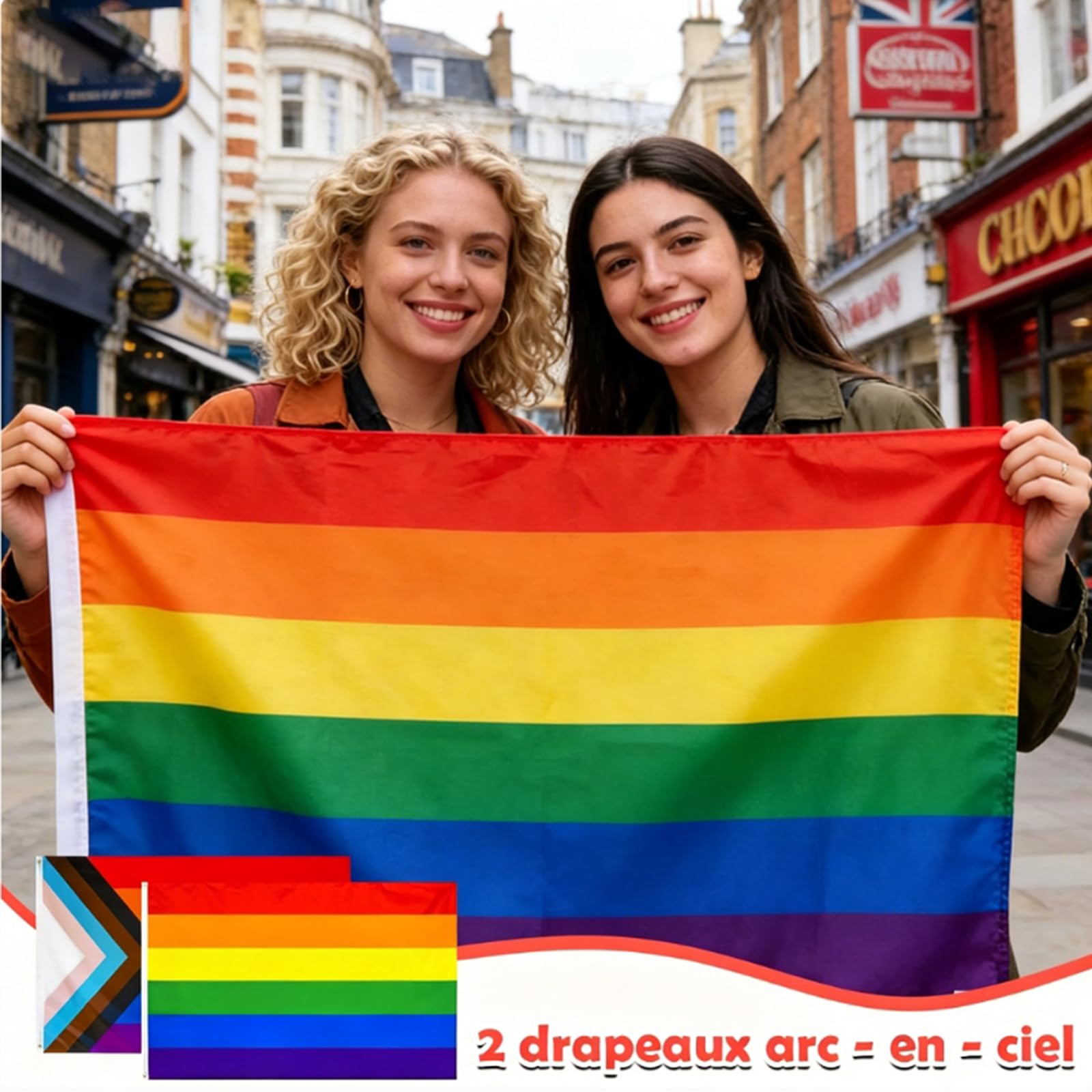 Drapeau LGBT Pride 90x150cm Lot de 2 Arc-en-Ciel Polyester Résistant Imperméable UV Intérieur Extérieur