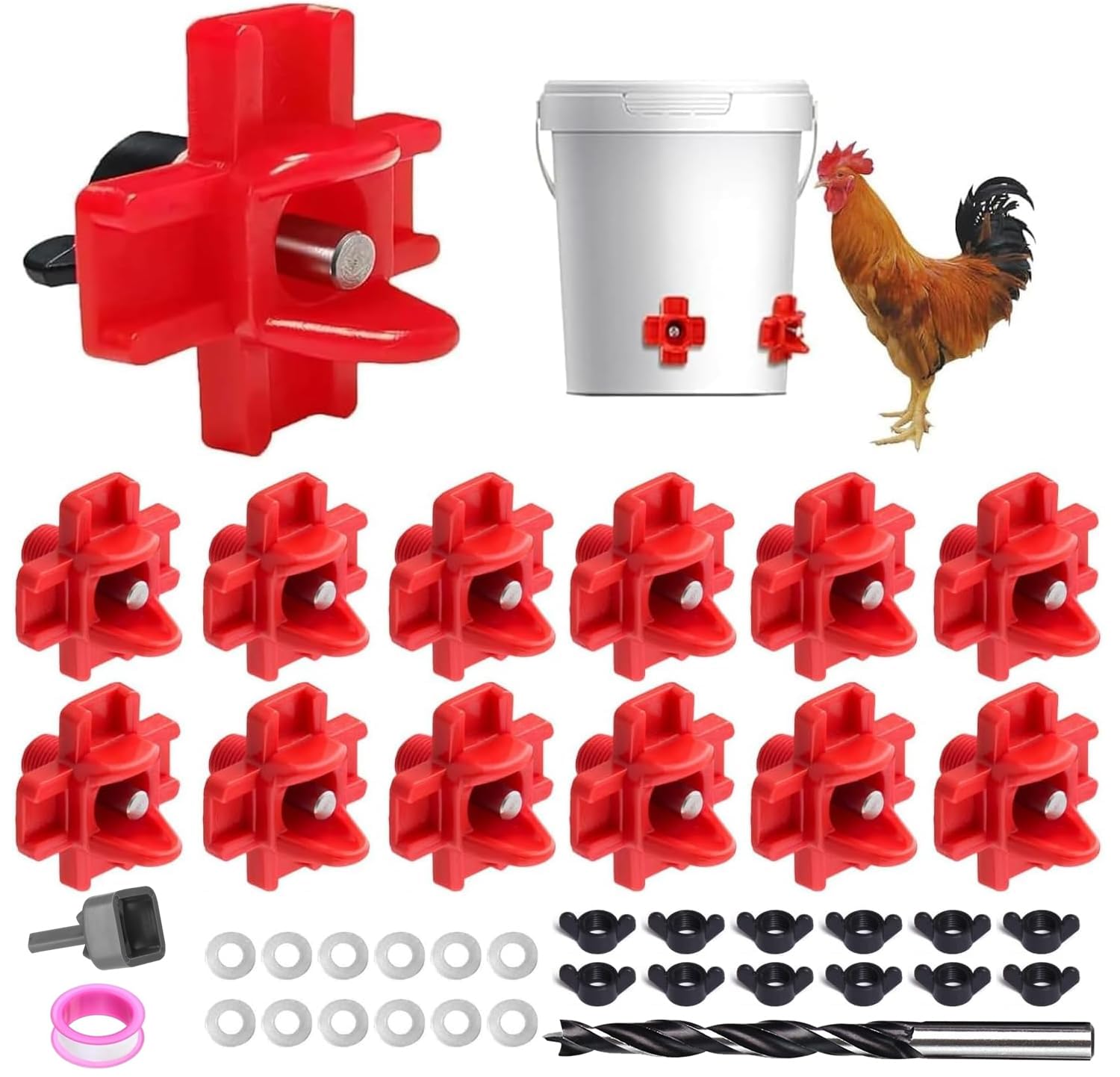 20 Pcs Horizontal Chicken Waterer Nipples with Drill Bits, Leakproof Poultry Watering System for Chicken Coop, Durable ABS Plastic & Stainless Steel,