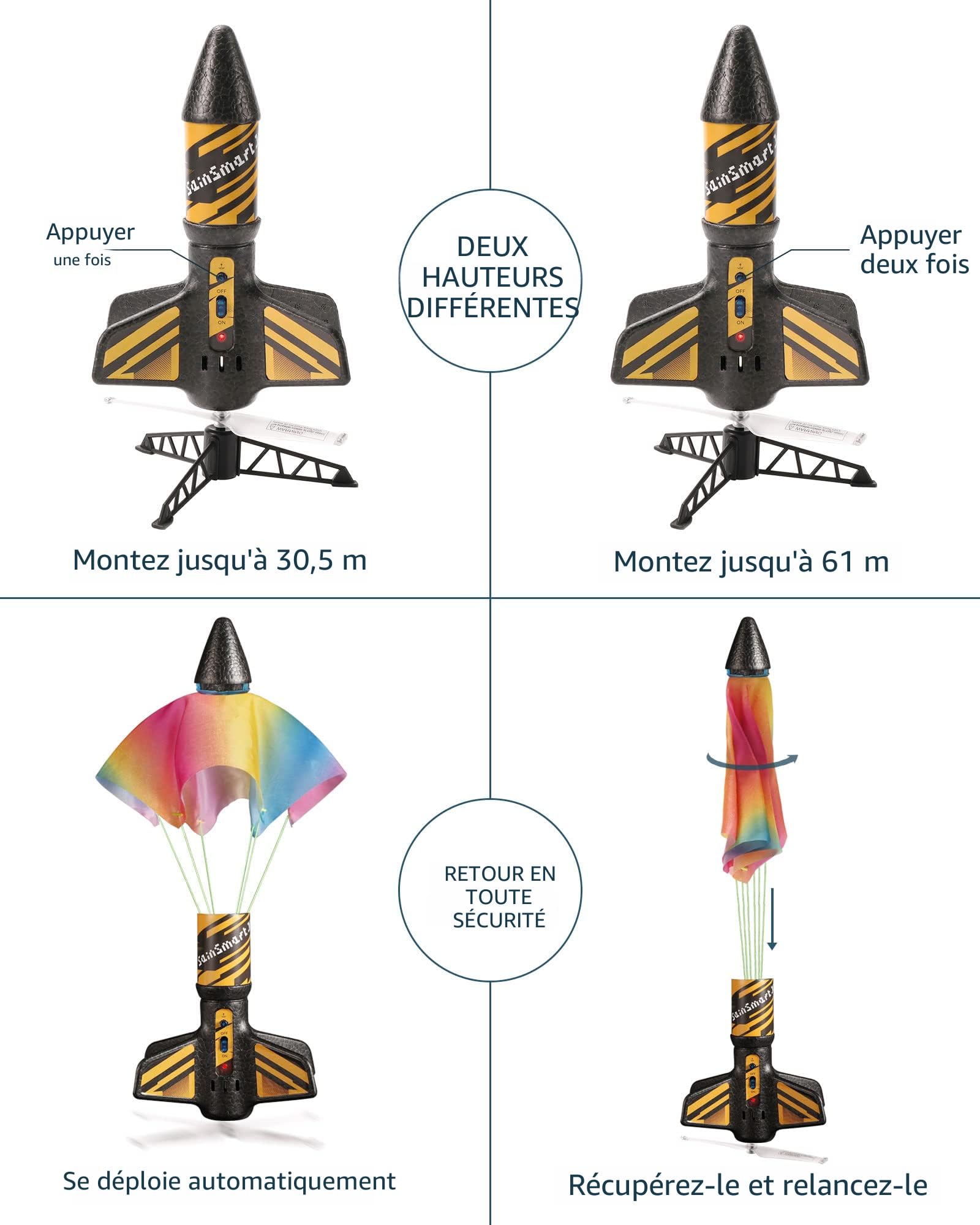 AIDELF Lanceur de fusées pour enfants, lance des fusées phosphorescentes avec parachute, tire jusqu'à 60 mètres, jeux de plein air pour enfants de 8 à 14 ans, cadeau d'anniversaire (univers