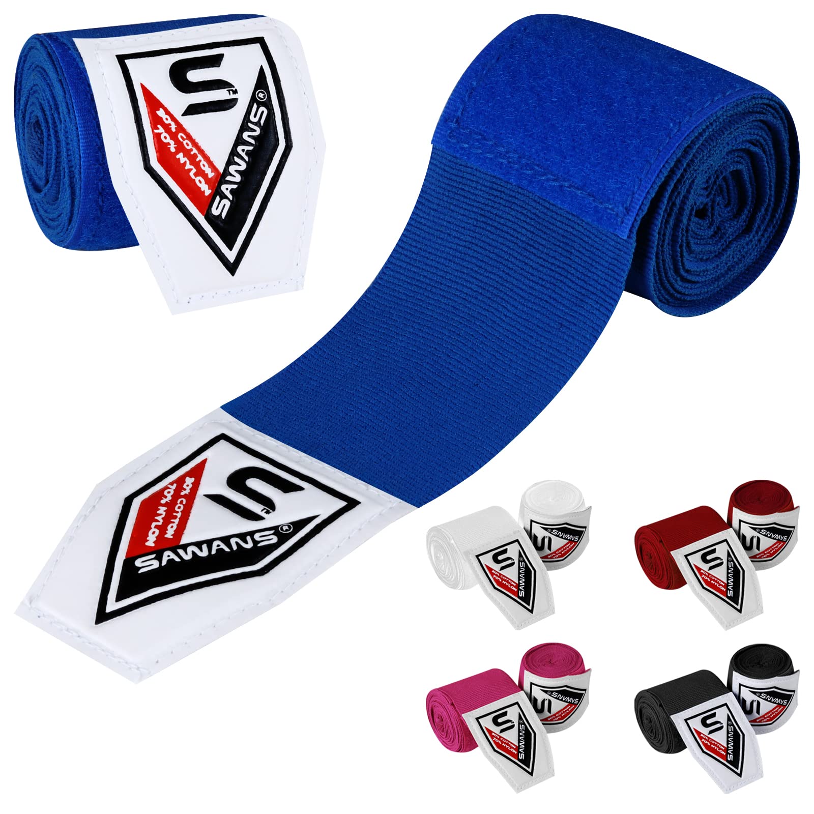Boxing Hand Wraps Martial Arts Bandages Inner Gloves Punching MMA 2.5 3.5 4.5 Meter Wrist Support Straps Elasticated Training Bag Combat Sports under Hand Knuckles Protection Mitts (4.5 M, Blue)