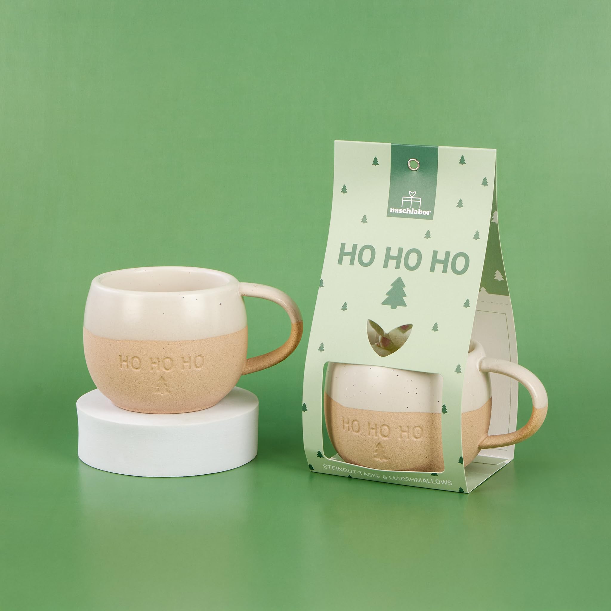 6er Set Ho Ho Ho mit Tasse und Marshmallows in Tannenbaum-Form | Weihnachtliche Idee für Familie, Freunde & Kollegen | Süßes Mitbringsel für Advent & Weihnachten | Perfekt zum Dekorieren, Genießen