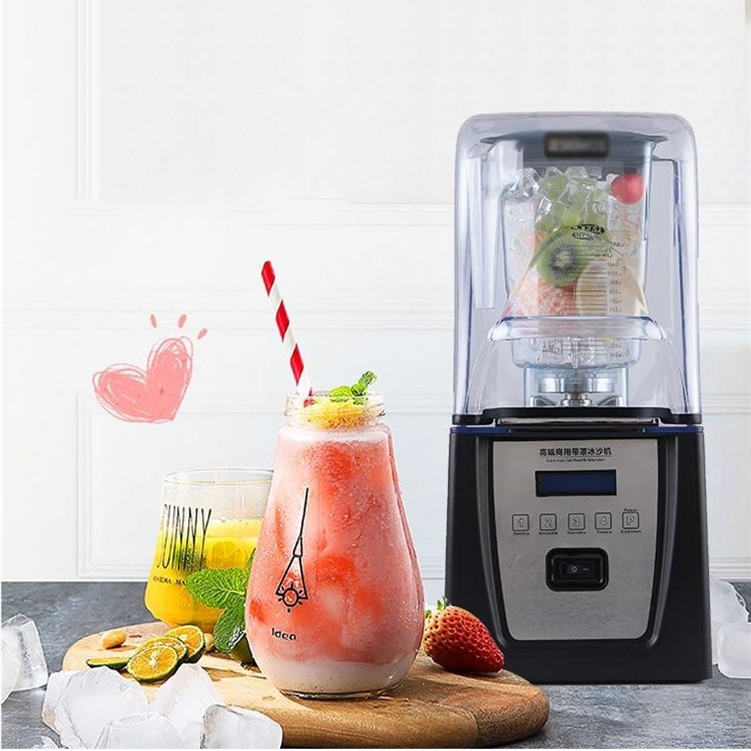 Frullatore Commerciale Da 1800 W, Frullatore Professionale Da 1500 Ml, 4 Spremiagrumi Multifunzione Preimpostati Con Copertura Insonorizzata, Mixer Silenzioso Per Frullati, Frutta, Verdura