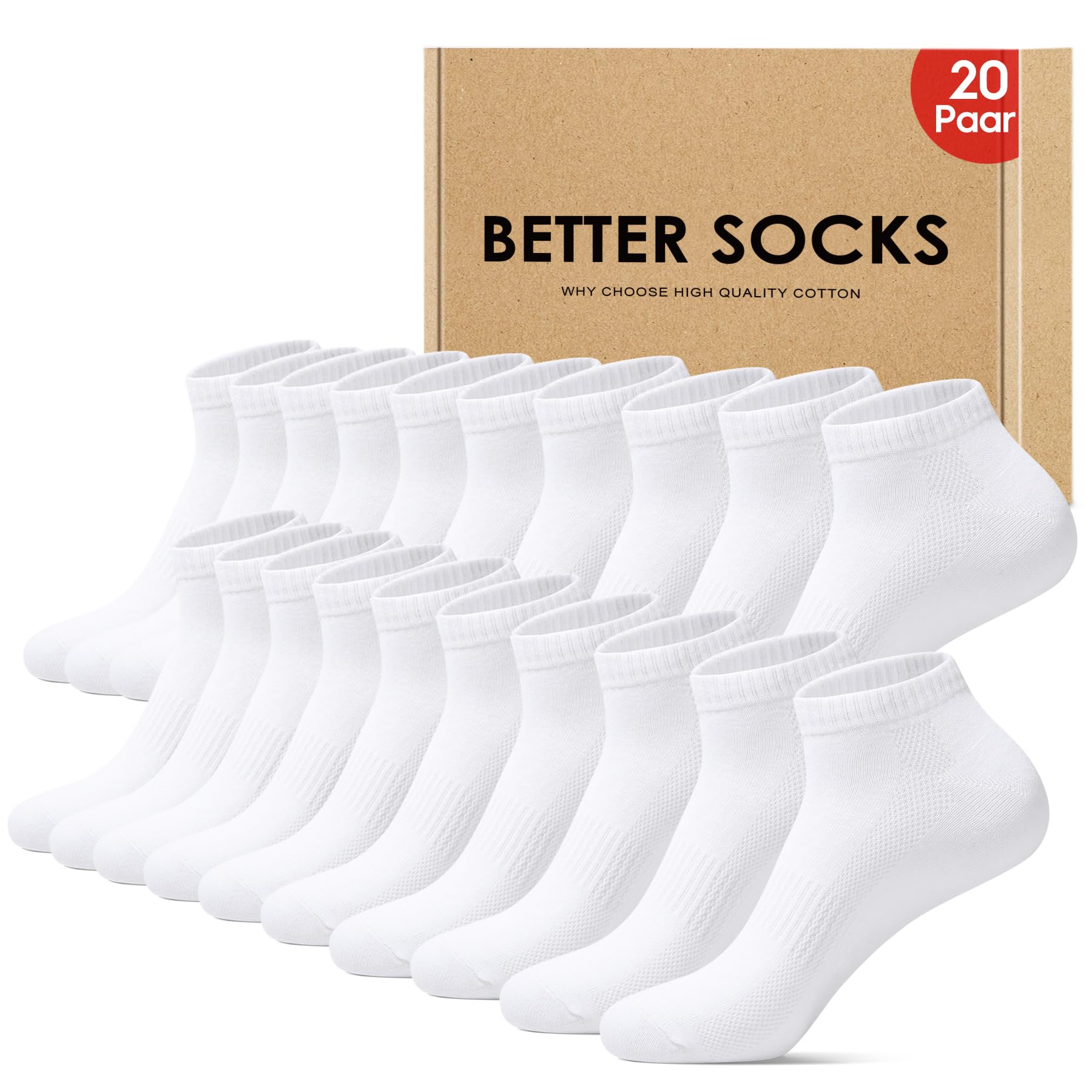 Falechay 10 Paar Sneaker Socken Herren Damen Sportsocken Kurze Atmungsaktive Sneakersocken Baumwolle Halbsocken Unisex