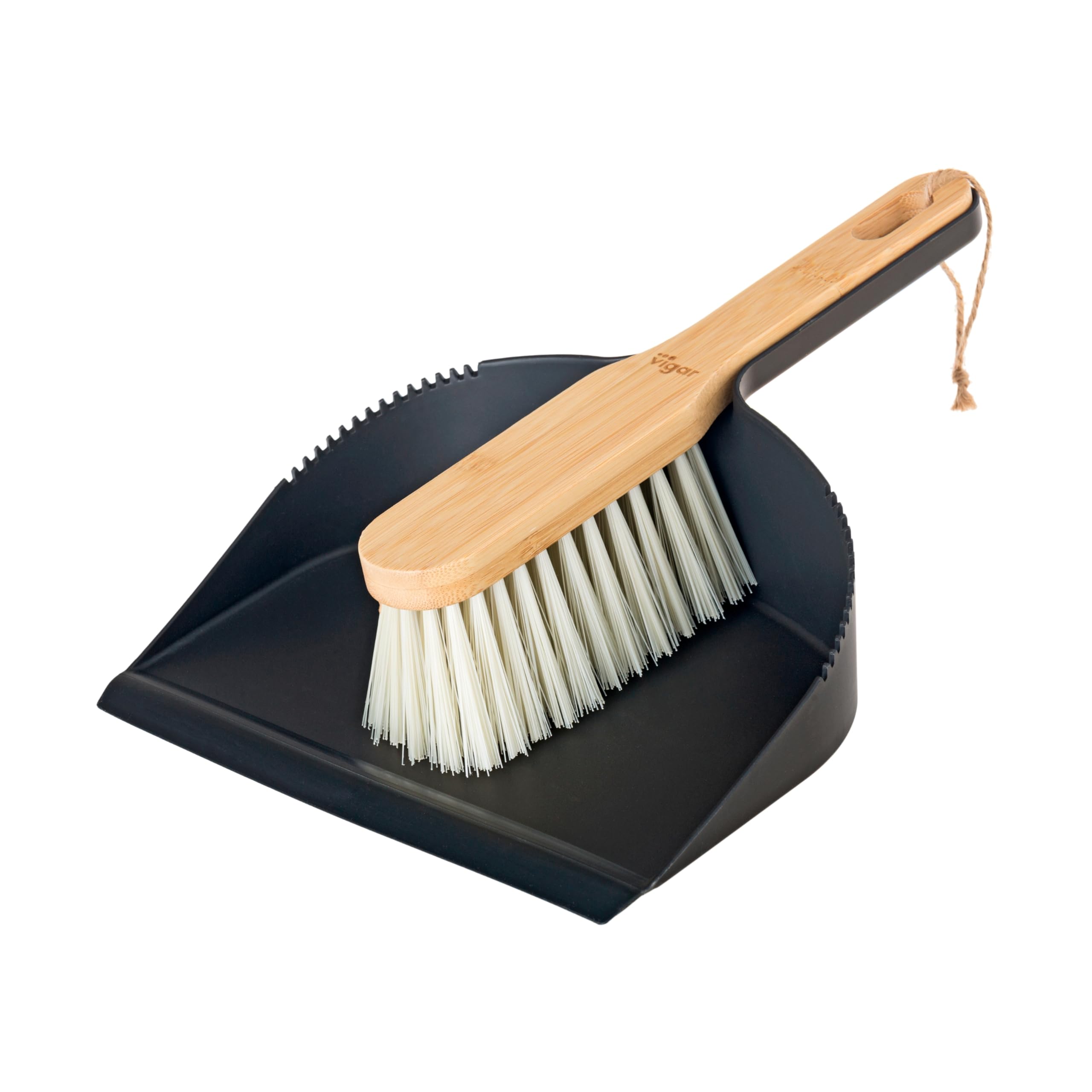 Vigar Black/White - Cleaning Brush And Dustpan - Handheld - 19 X 4 X 25.5 Cm - Vintage - For Fireplace And Barbecue Ashes Or Crumb - Bamboo Wood