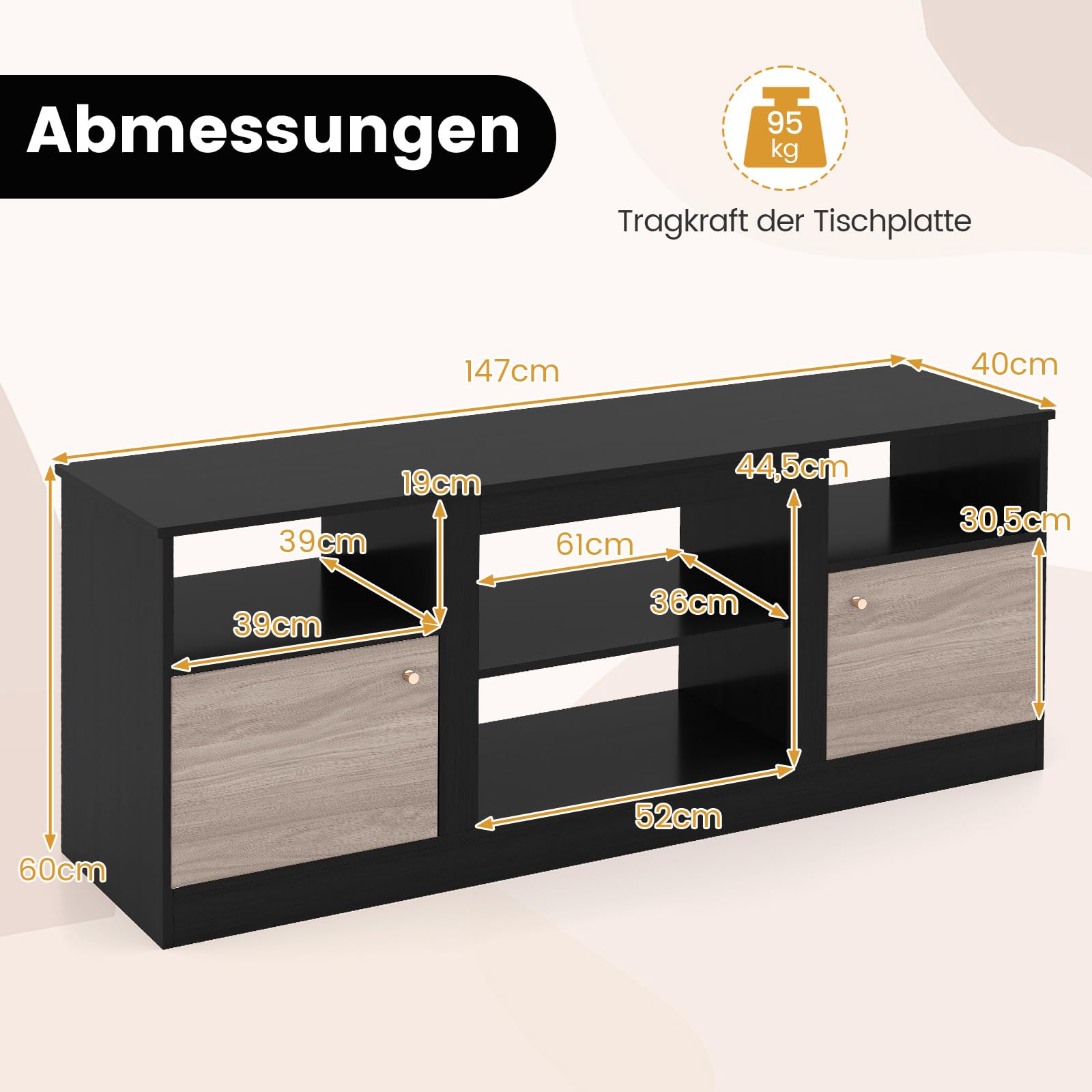 COSTWAY TV-Schrank mit LED-Lichtern für 65" Fernseher, Fernsehschrank mit verstellbarem Regal & offenem Fach für Einbaukamin, TV Lowboard für Wohnzimmer & Schlafzimmer, Schwarz