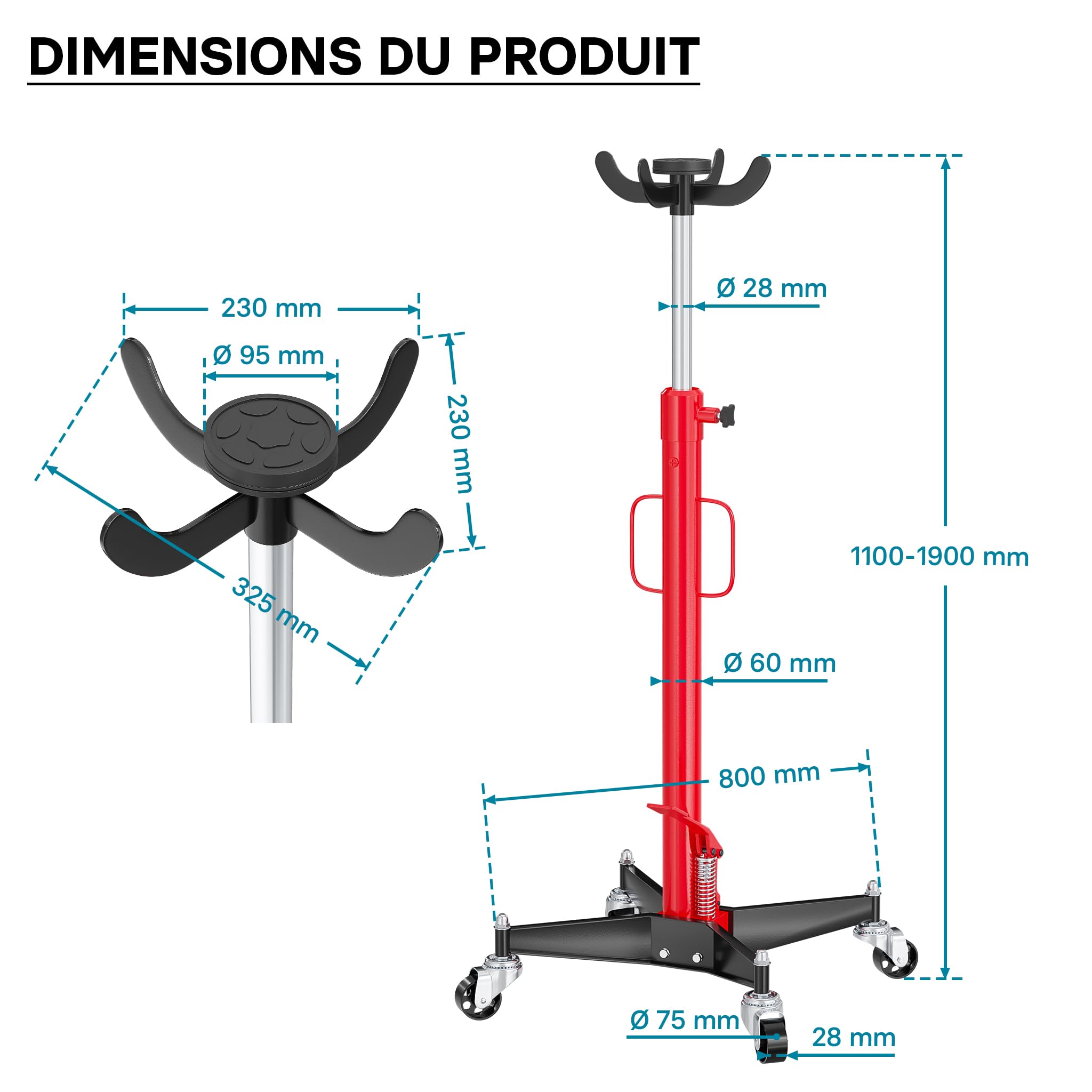 Vérin de Fosse Cric hydraulique Transmission Lève Moteur Mobile Chèvre 500kg Hauteur 110-190cm