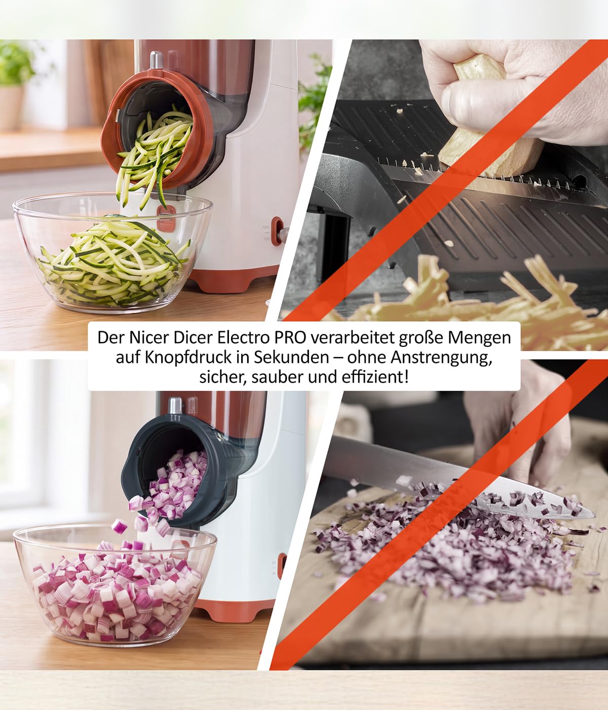 Genius Nicer Dicer Electro PRO Set 32-tlg., terracotta, Gemüseschneider elektrisch mit 9 Einsätzen zum Reiben, Hobeln, Würfeln & Schneiden, extra-scharfe Klingen, einfache Reinigung, leistungsstark