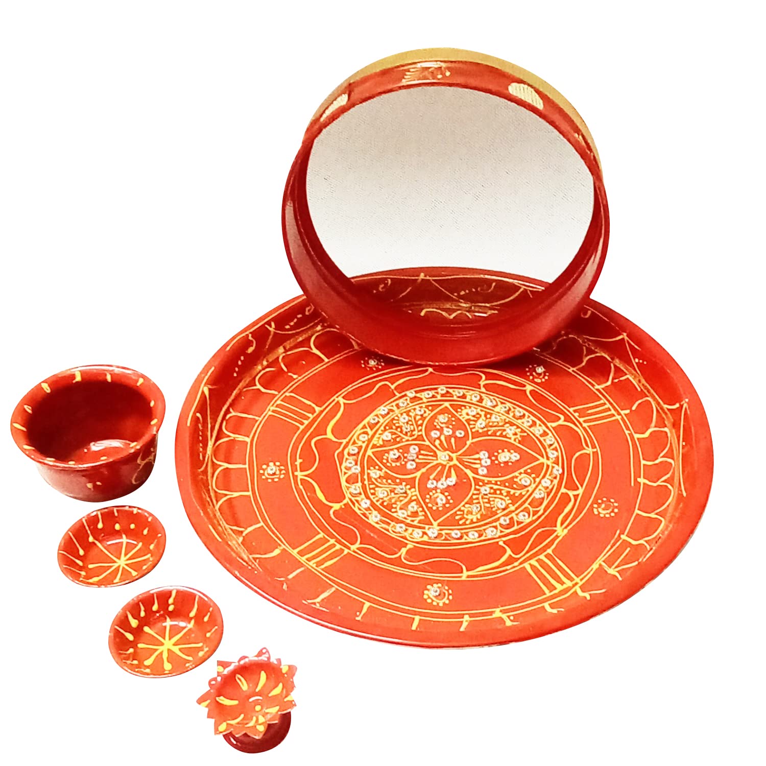 Pooja Ghar Traditional Decorative Karwachauth Pooja thali Set Festival