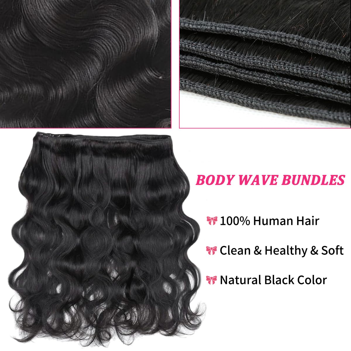 12A Body Wave Bundles Human Hair 16 16 16 Inch Human Hair Bundles 100% Unprocessed Brazilian Virgin Hair 3 Bundles Deals Human Hair Extensions for Women Quick Weave Hair Natural Black