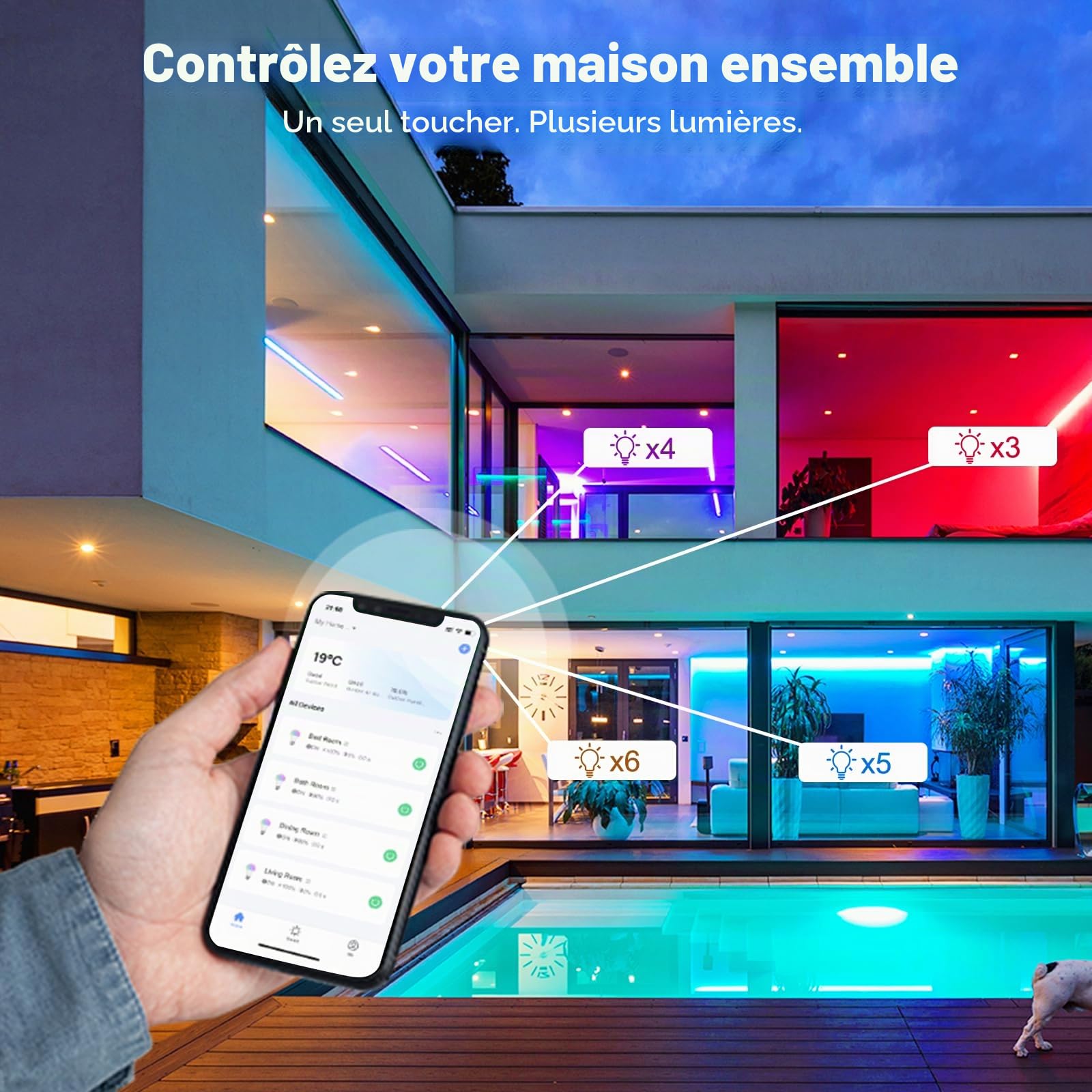 DiCUNO Ampoule Connectée GU10, 5W Équiv 50W, 2700K-6500K, 320lm, Lot de 4 | Ampoule WiFi LED Intelligente compatible avec Alexa et Google Home, Spot GU10 multicouleur RGBCW, Sans Hub Requis
