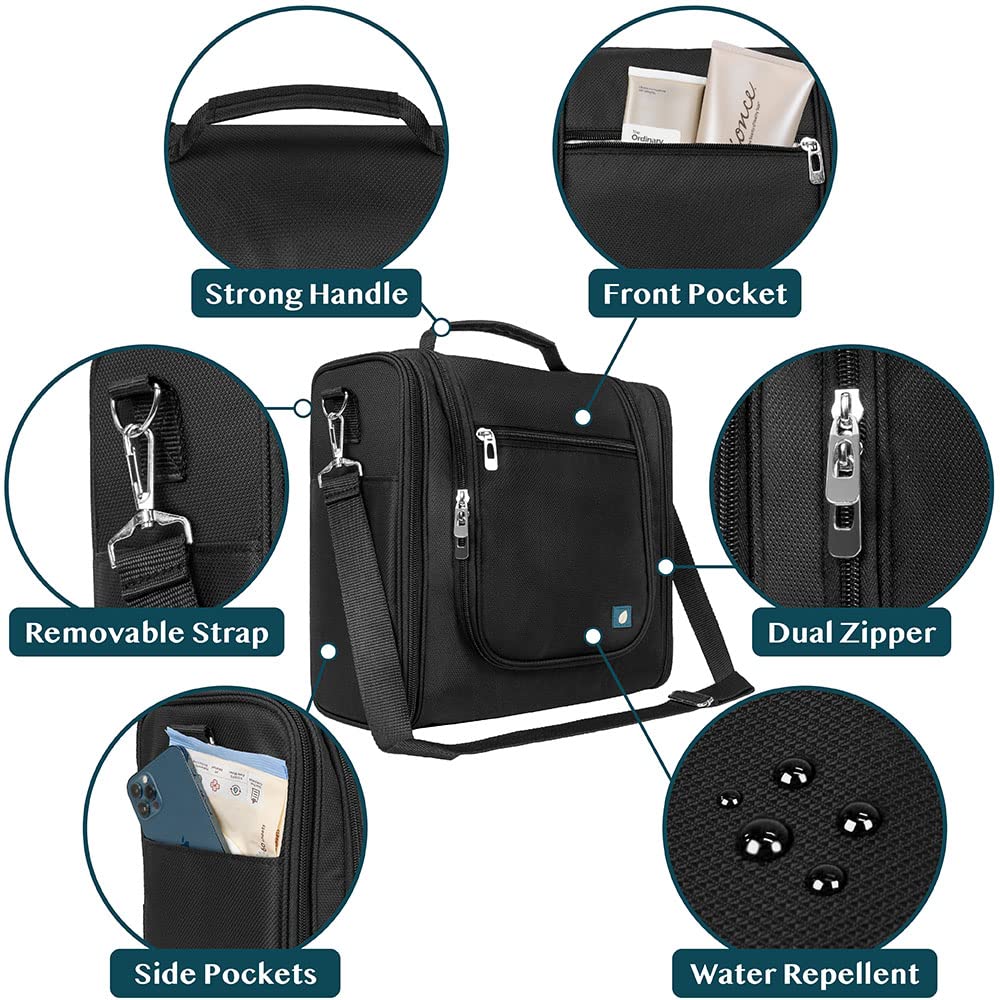 PAVILIA Beauty case da viaggio da appendere per donne e uomini, organizer per articoli da toeletta da bagno, Nero , Extra Large (12x6x12.5), Beauty case