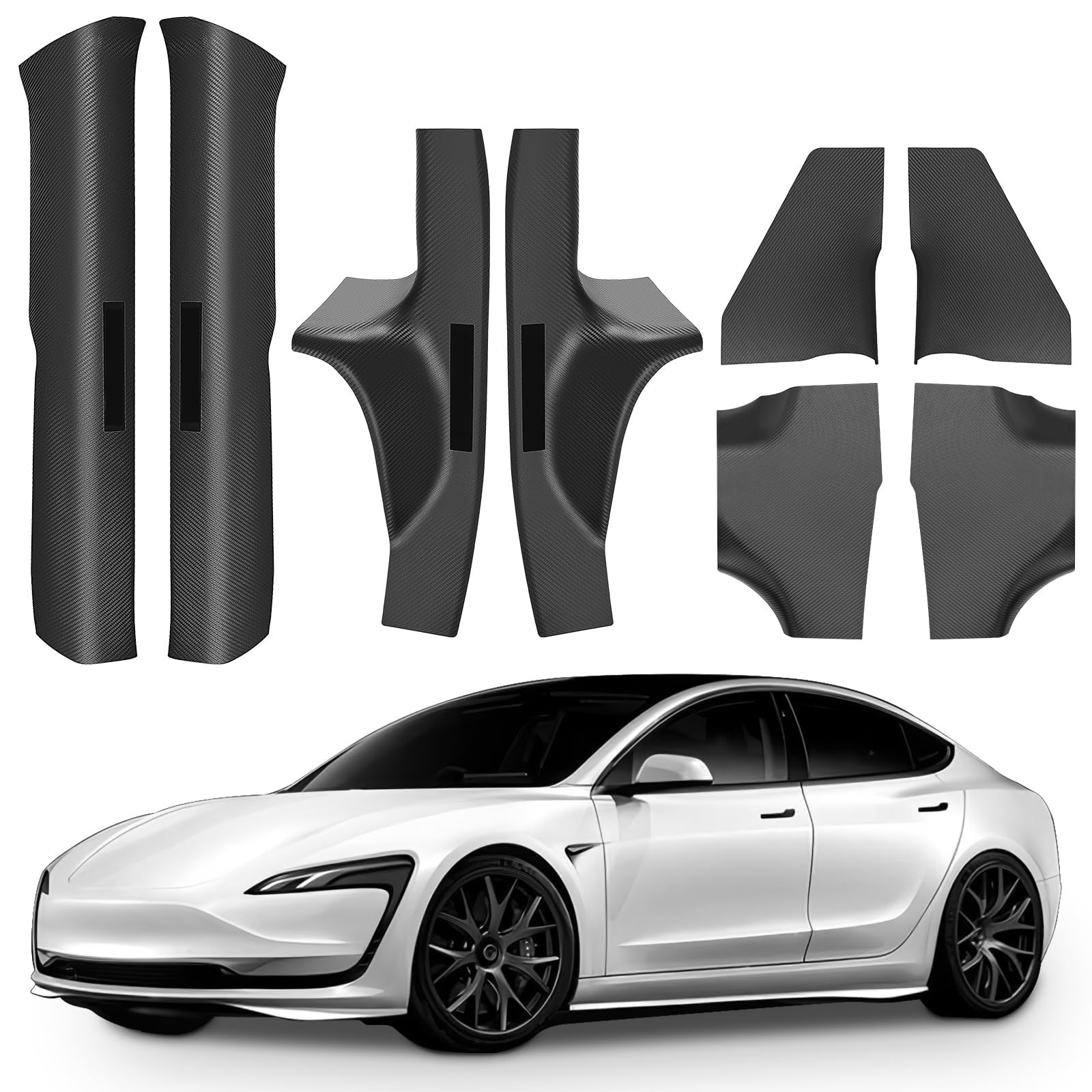 8Pcs Door Sill Protector for Tesla Model 3 Highland 2023 2024 2025 2026,​ Carbon Fiber Anti-Scratch, Highland Kick Protection Pad Interior Accessories, Friction Resistant, Easy Install