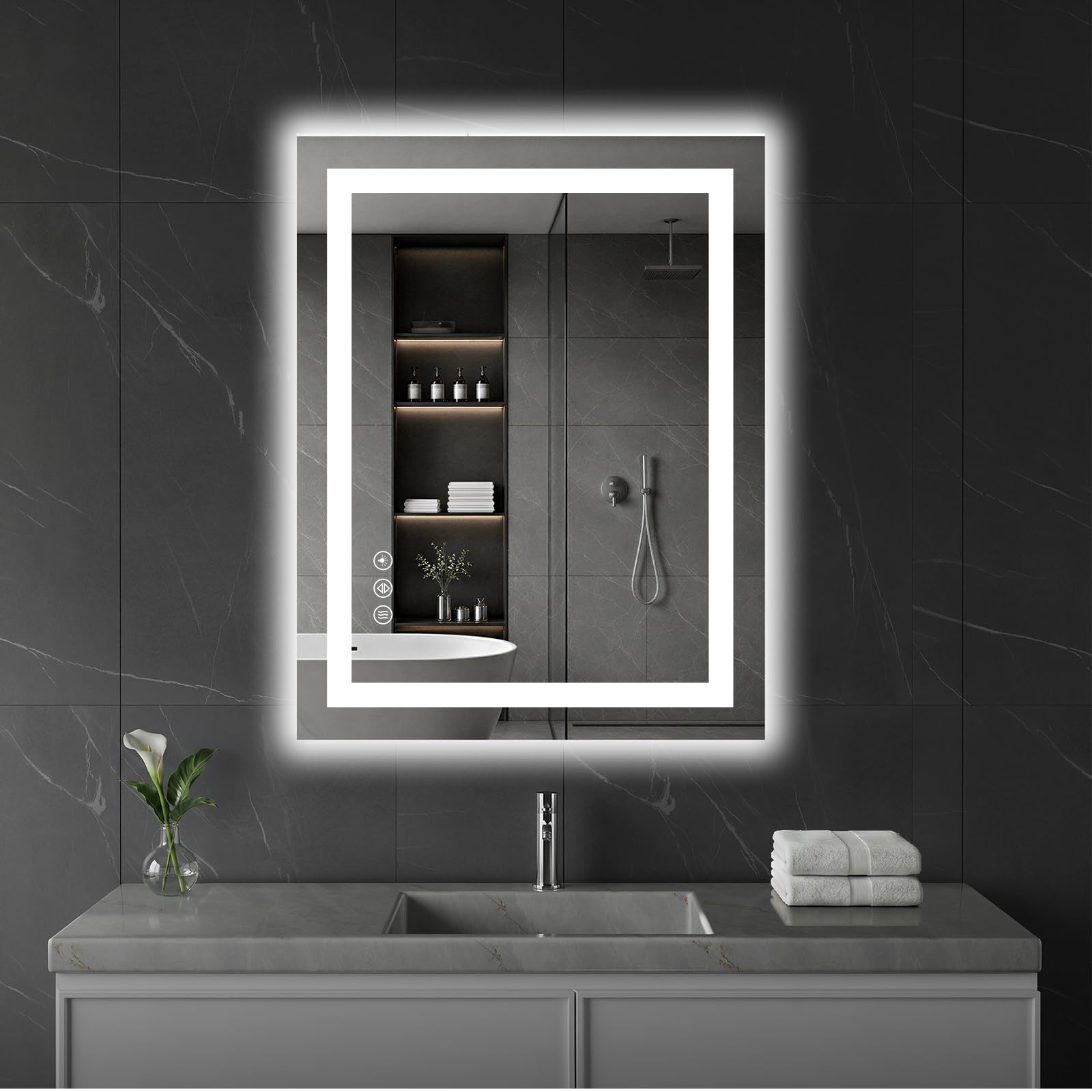 Koonmi 35x24 LED Bathroom Mirror, Shatterproof Mirror with Light