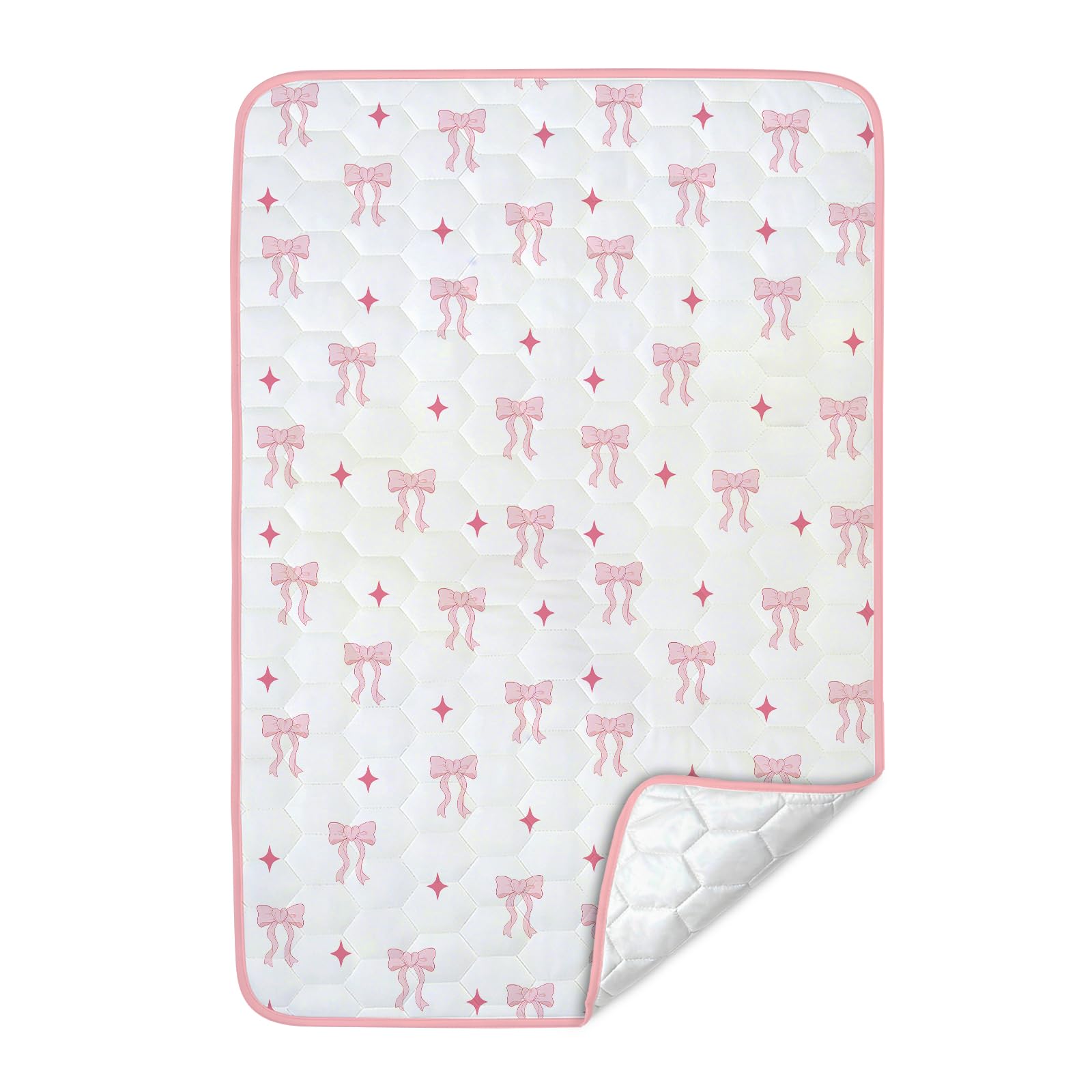 Bow Pee Pads, Potty Training Bed Pads, 100% Waterproof & Bed Wetting Sheets for Single & Toddler Beds, Non Slip, Cute Pattern